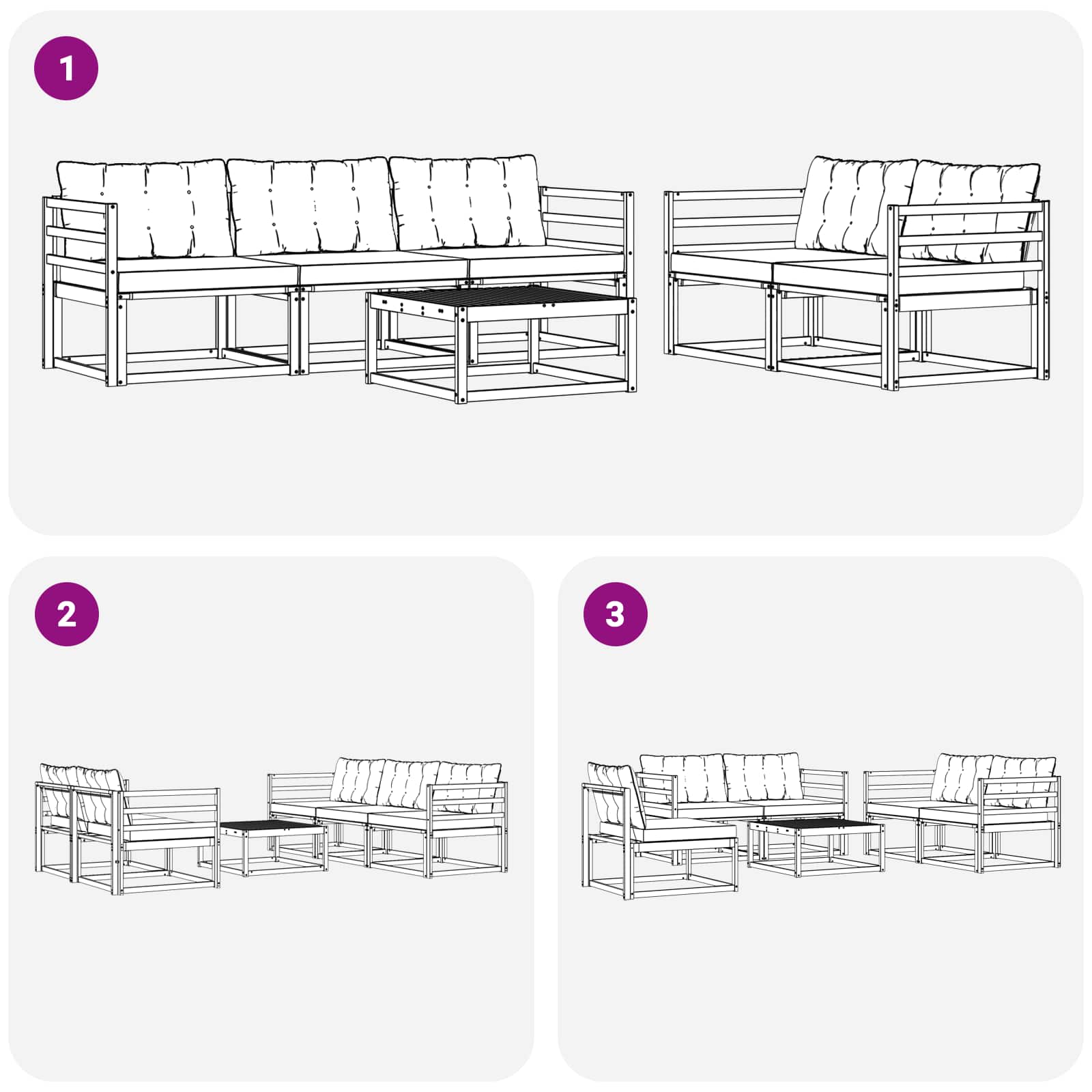 Outdoor-Sofagarnitur 6 pcs Weiß und Hellgrau 79 x 79 x 37 cm