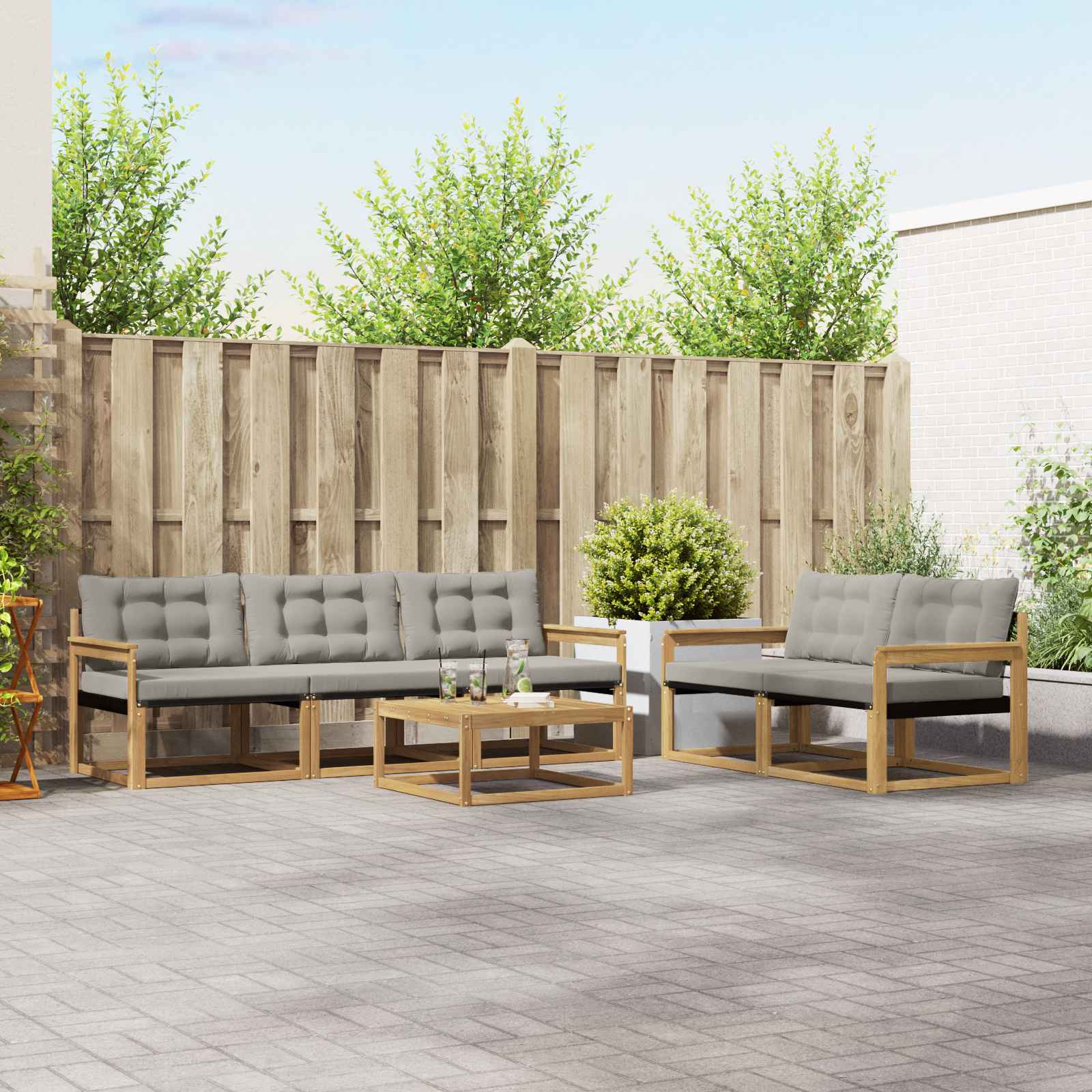 Outdoor-Sofagarnitur 6 pcs Weiß und Hellgrau 79 x 79 x 37 cm