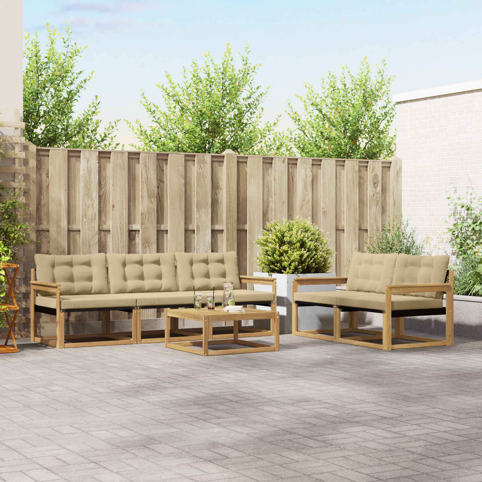Outdoor-Sofagarnitur 6 pcs Weiß und Beige 79 x 79 x 37 cm