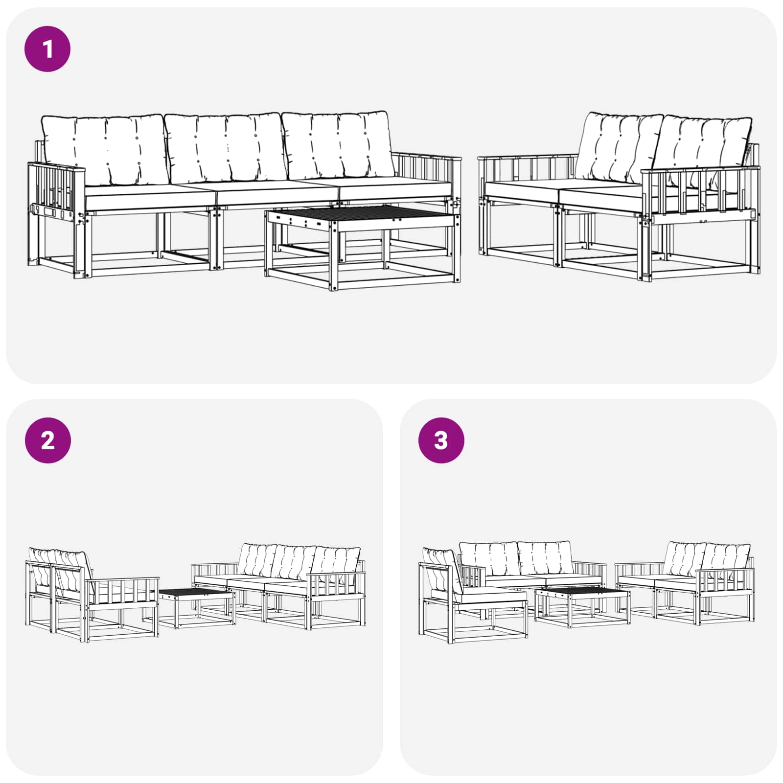 Outdoor-Sofagarnitur 6 pcs Weiß und Hellgrau 79 x 79 x 37 cm