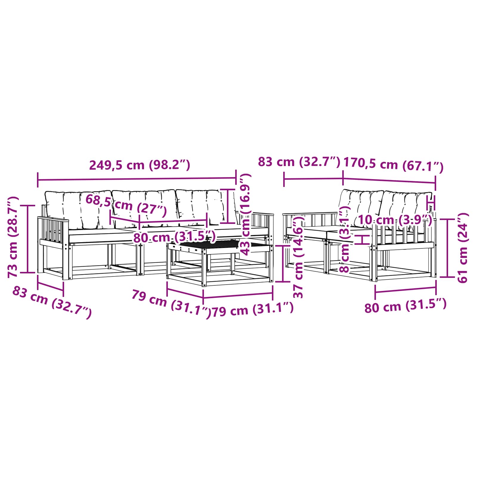 Outdoor-Sofagarnitur 6 pcs Weiß und Schwarz 79 x 79 x 37 cm