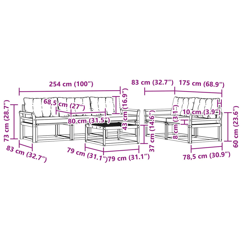 Outdoor-Sofagarnitur 6 pcs Weiß und Schwarz 79 x 79 x 37 cm