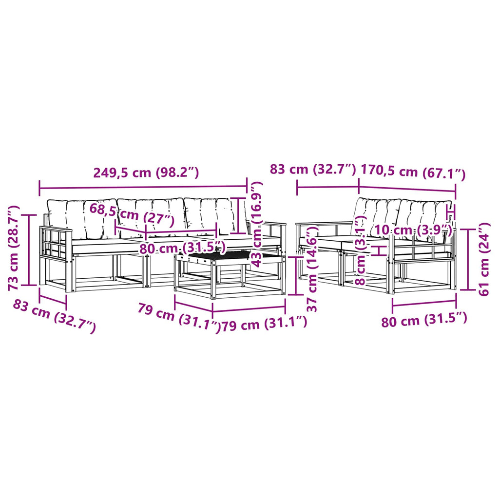 Outdoor-Sofagarnitur 6 pcs Weiß und Creme 79 x 79 x 37 cm