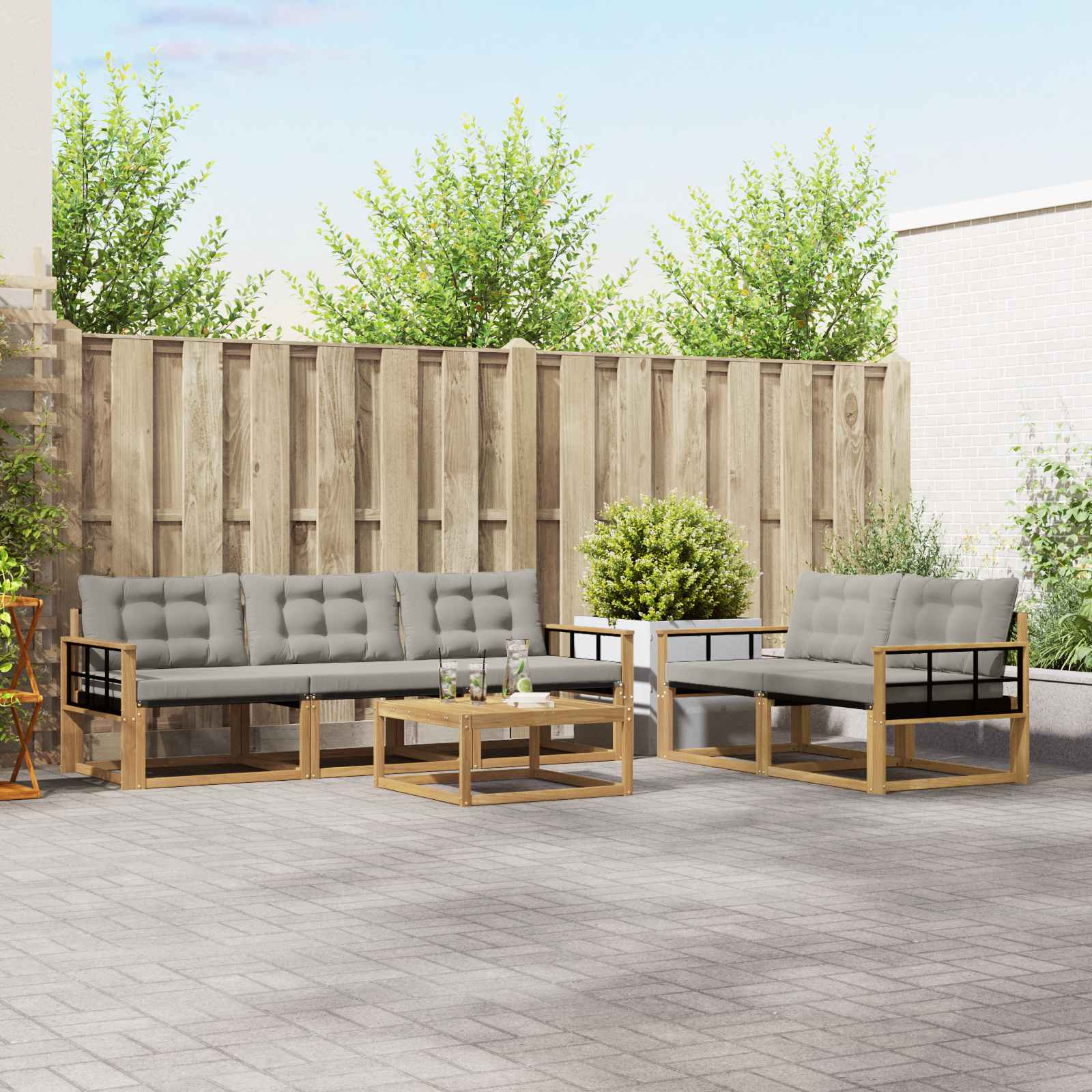 Outdoor-Sofagarnitur 6 pcs Weiß und Hellgrau 79 x 79 x 37 cm