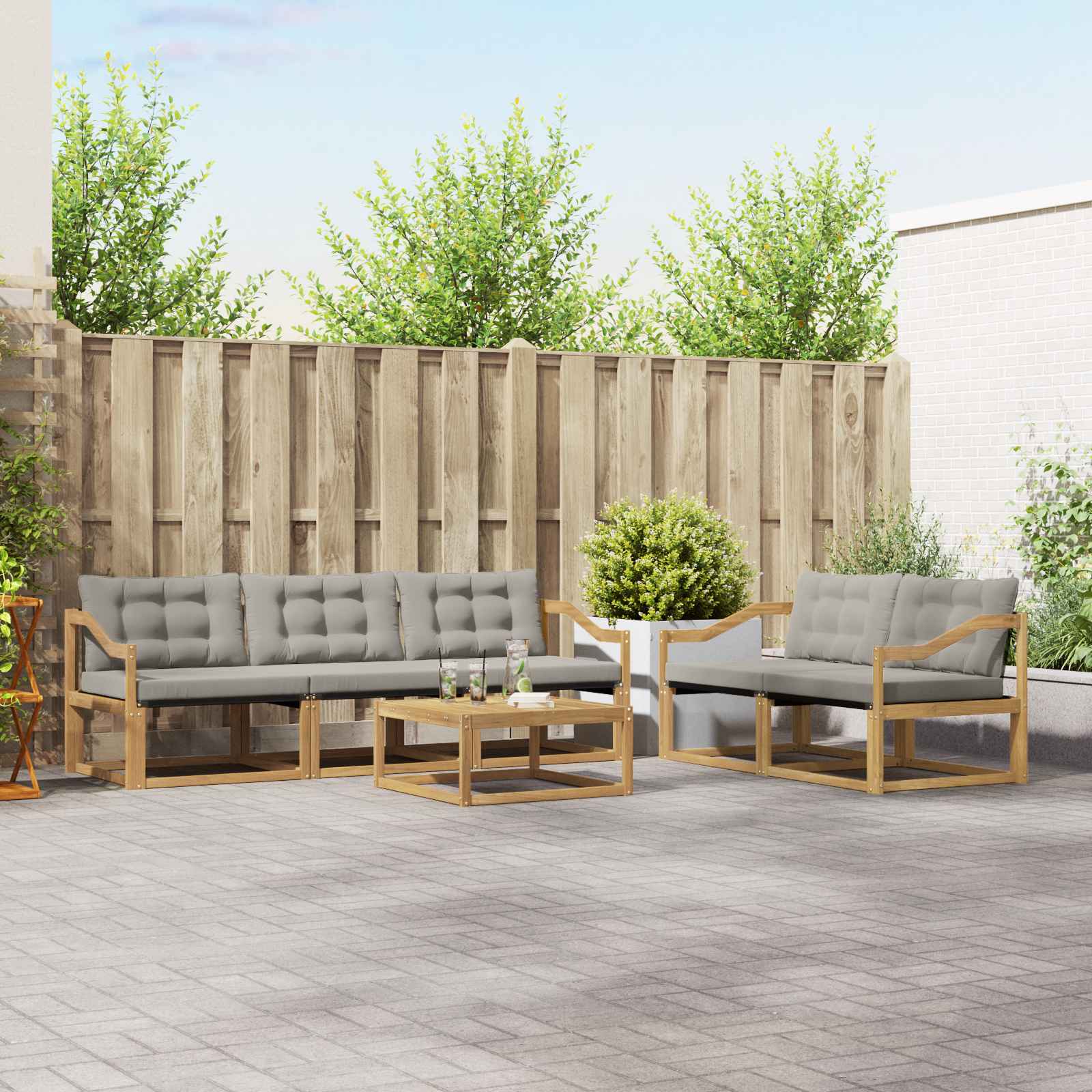 Outdoor-Sofagarnitur 6 pcs Weiß und Hellgrau 79 x 79 x 37 cm