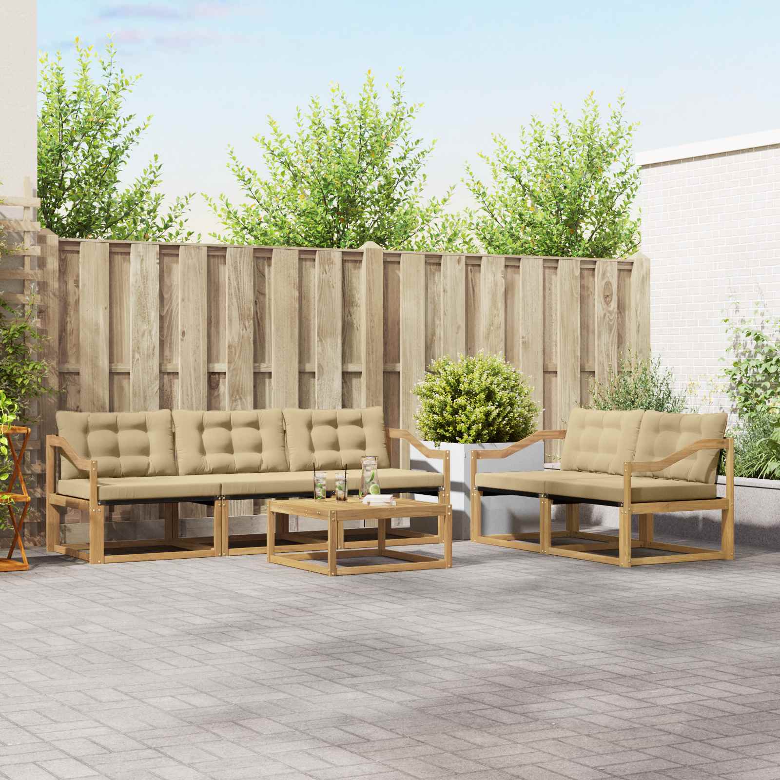 Outdoor-Sofagarnitur 6 pcs Weiß und Beige 79 x 79 x 37 cm