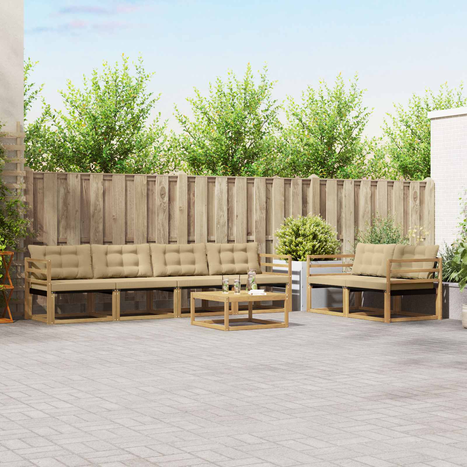 Outdoor-Sofagarnitur 7 pcs Weiß und Beige 79 x 79 x 37 cm