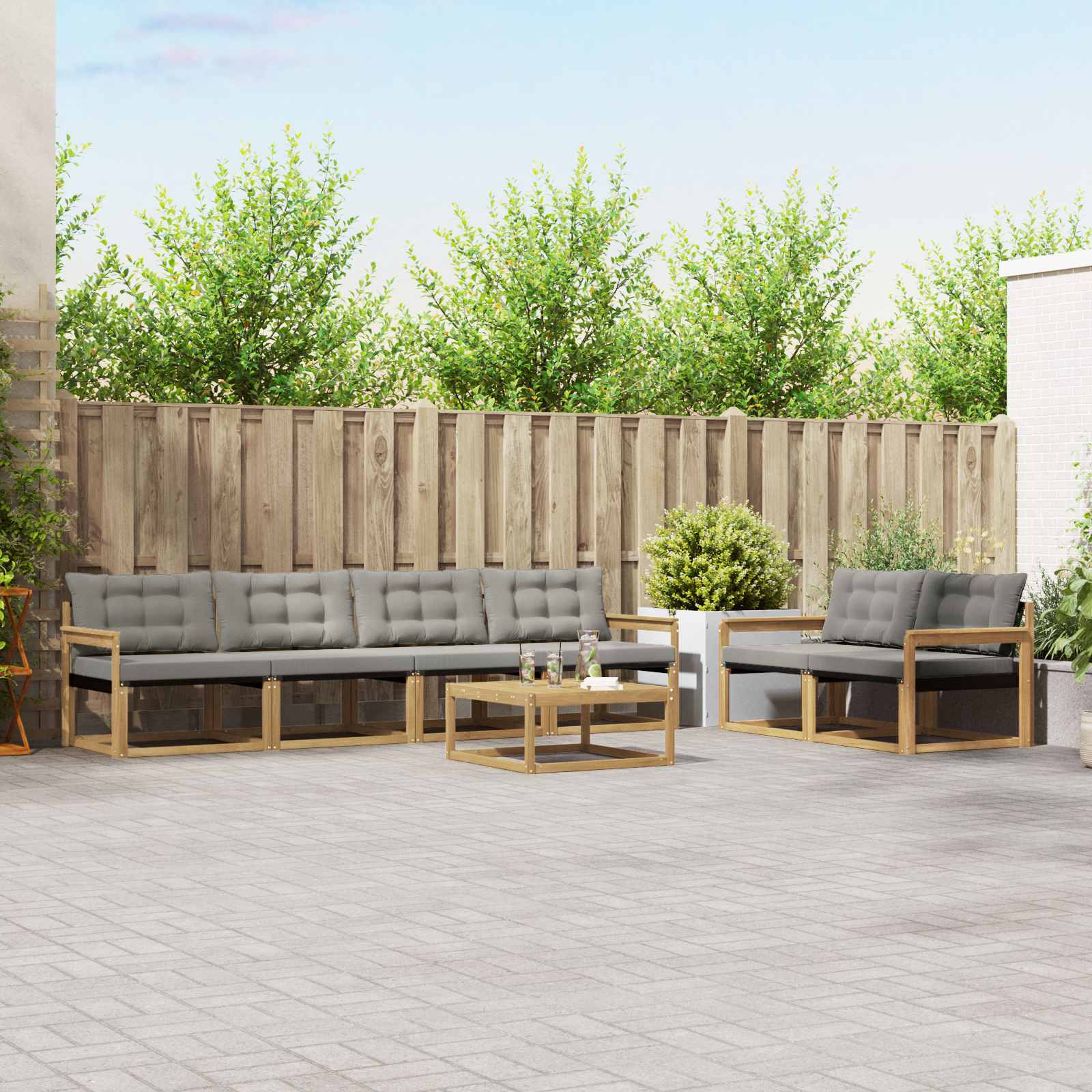 Outdoor-Sofagarnitur 7 pcs Weiß und Hellgrau 79 x 79 x 37 cm