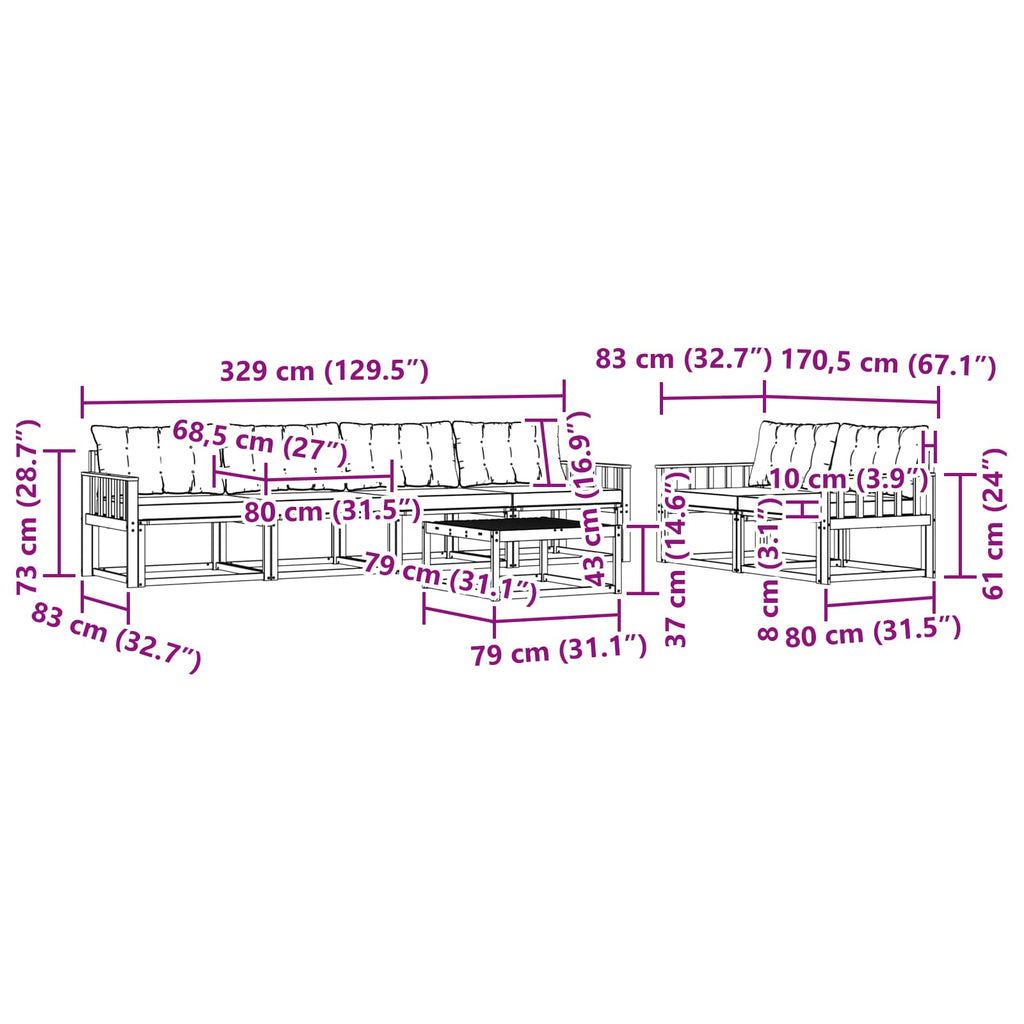Outdoor-Sofagarnitur 7 pcs Weiß und Schwarz 79 x 79 x 37 cm