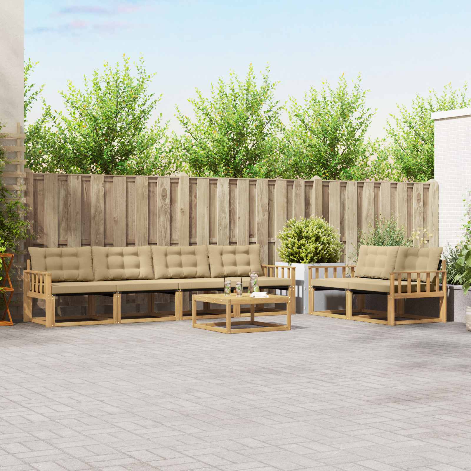Outdoor-Sofagarnitur 7 pcs Weiß und Beige 79 x 79 x 37 cm