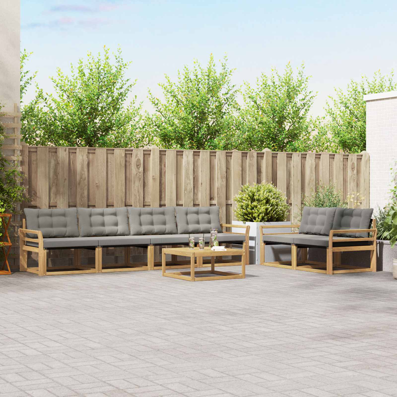 Outdoor-Sofagarnitur 7 pcs Weiß und Hellgrau