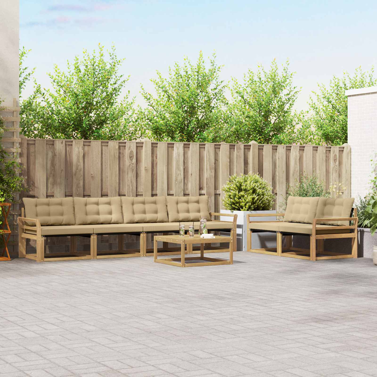 Outdoor-Sofagarnitur 7 pcs Weiß und Beige