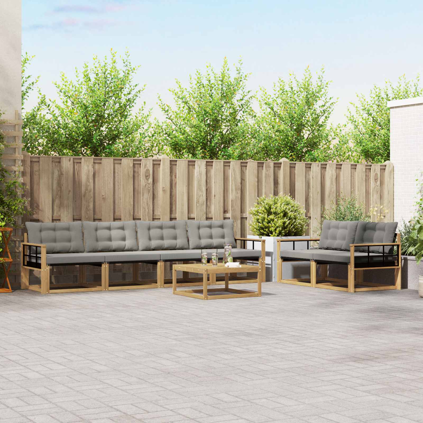 Outdoor-Sofagarnitur 7 pcs Weiß und Hellgrau 79 x 79 x 37 cm