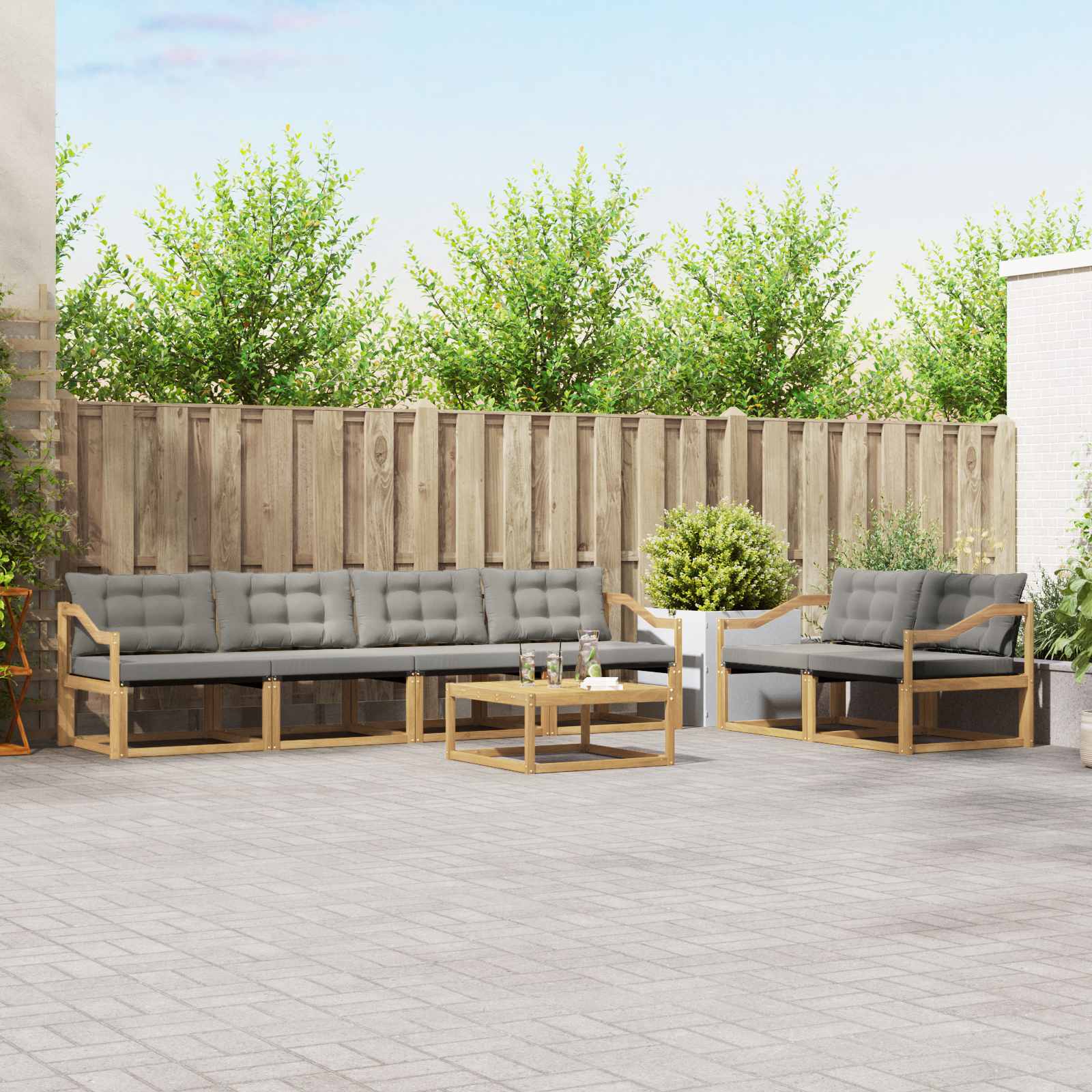 Outdoor-Sofagarnitur 7 pcs Weiß und Hellgrau 79 x 79 x 37 cm