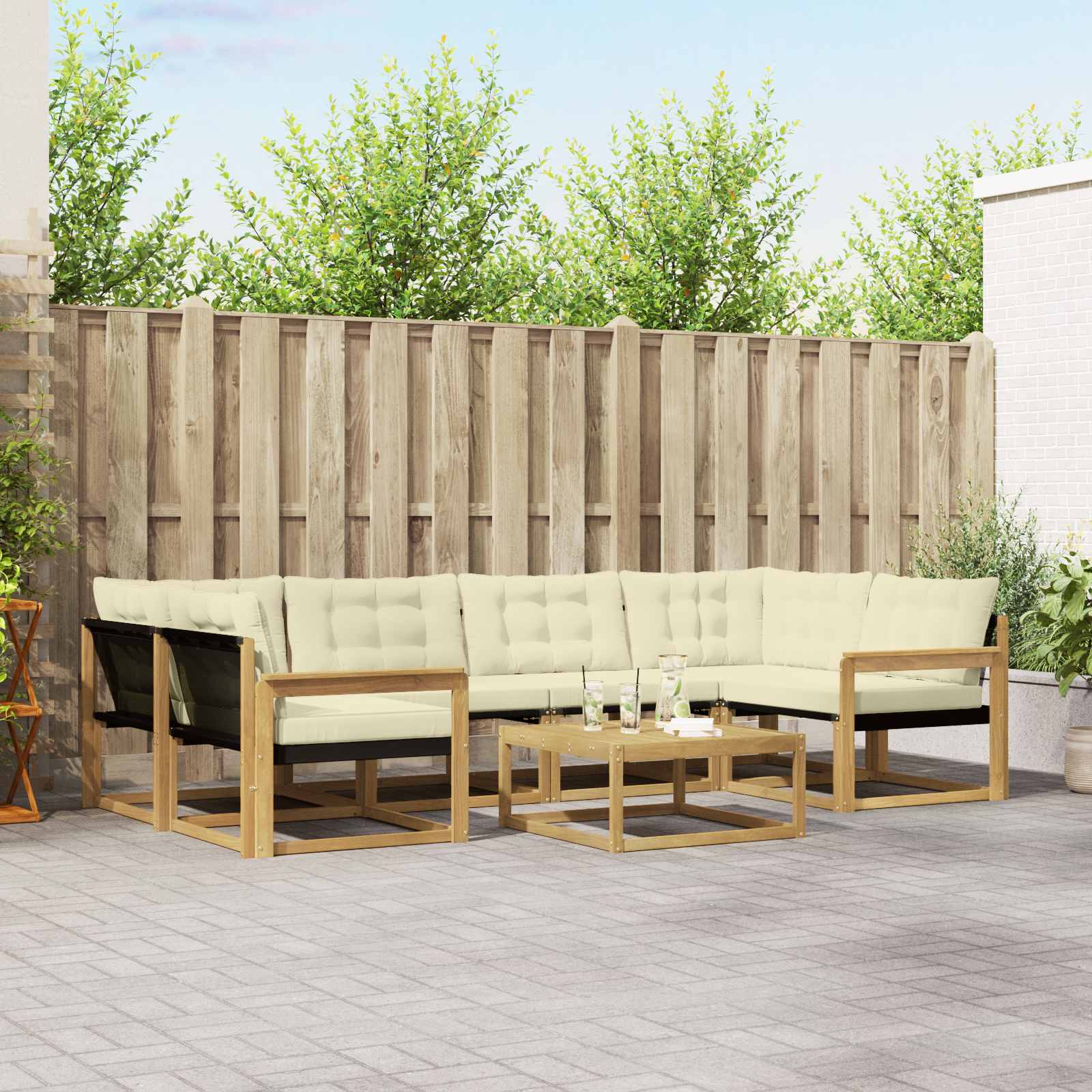 Outdoor-Sofagarnitur 7 pcs Weiß und Creme 79 x 79 x 37 cm