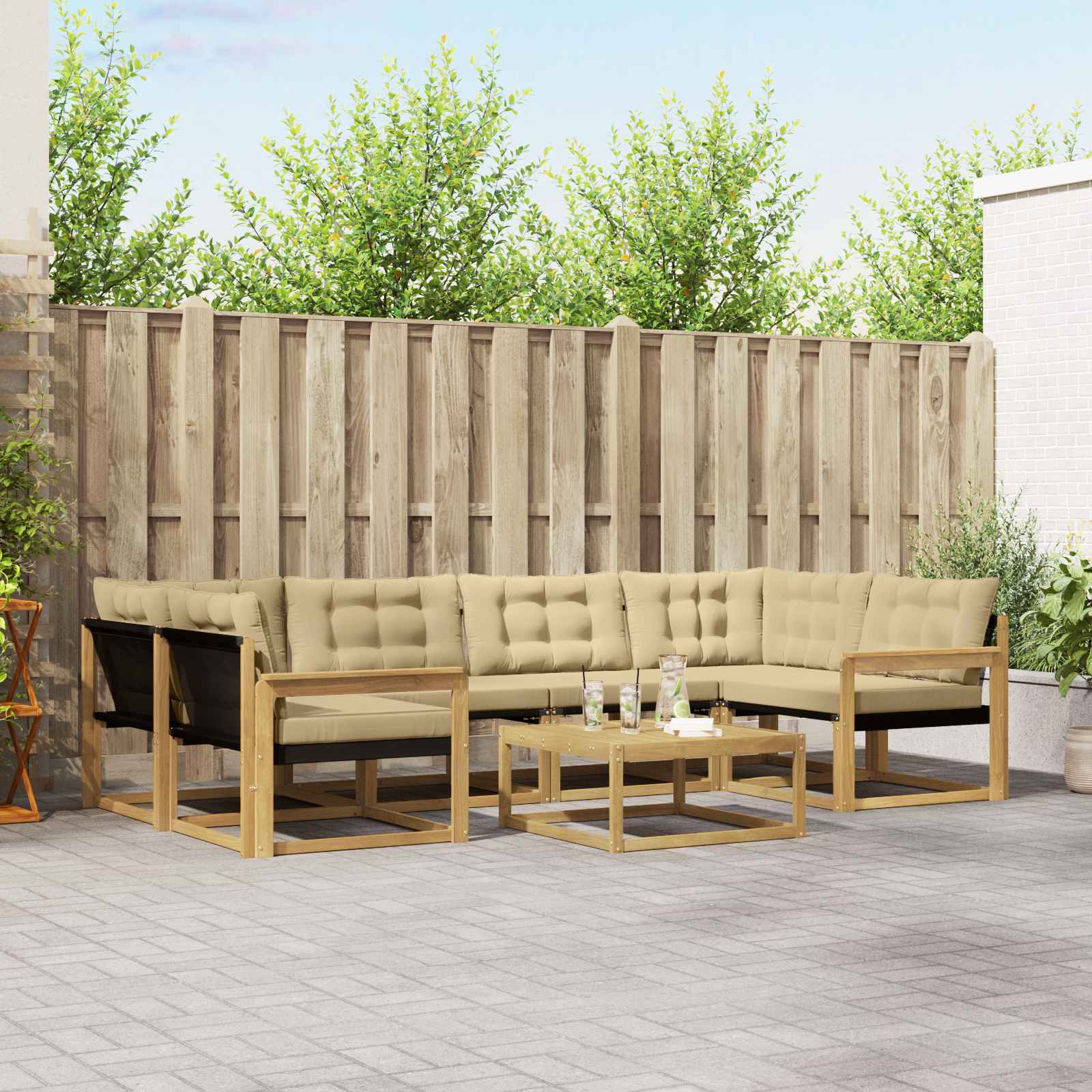 Outdoor-Sofagarnitur 7 pcs Weiß und Beige 79 x 79 x 37 cm