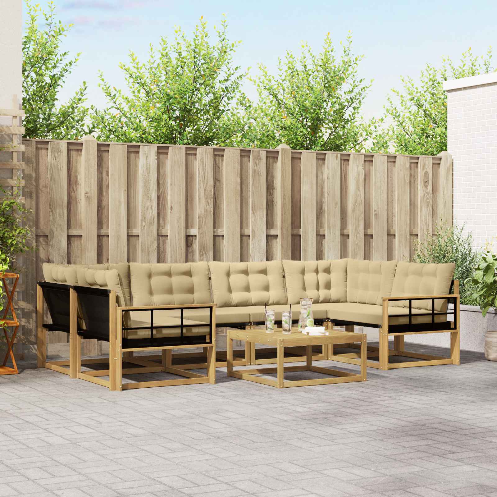 Outdoor-Sofagarnitur 7 pcs Weiß und Beige 79 x 79 x 37 cm