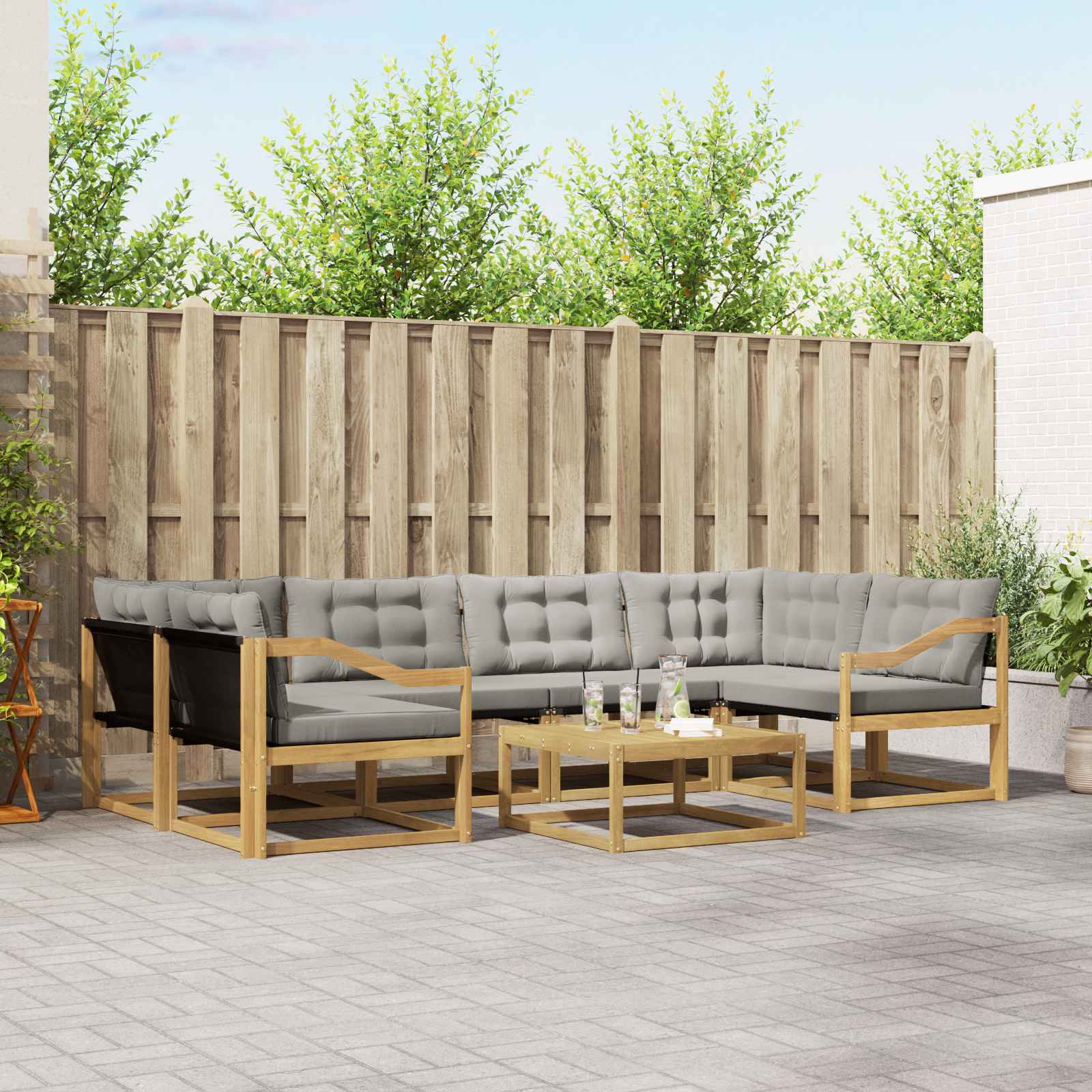 Outdoor-Sofagarnitur 7 pcs Weiß und Hellgrau 79 x 79 x 37 cm