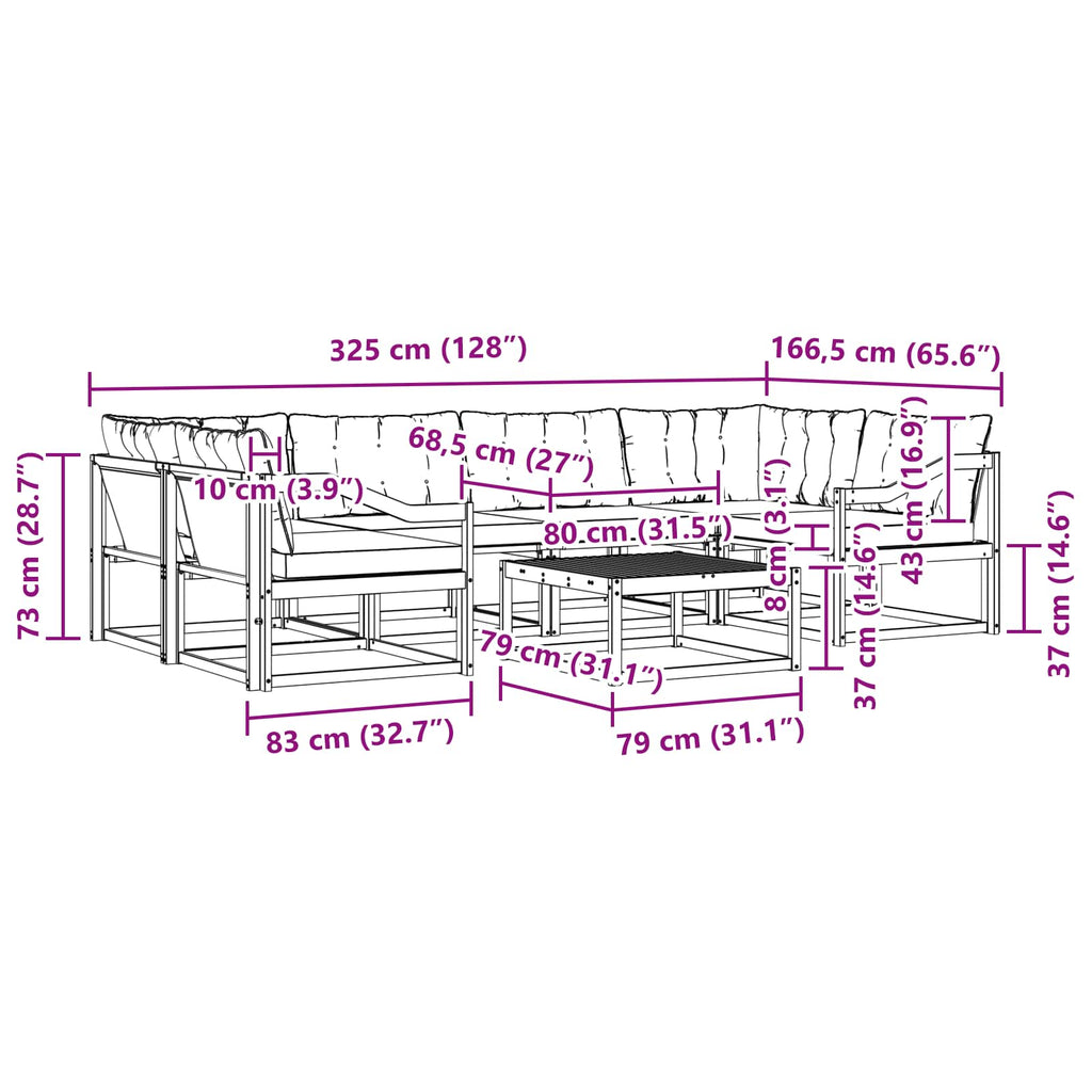 Outdoor-Sofagarnitur 7 pcs Weiß und Hellgrau 79 x 79 x 37 cm