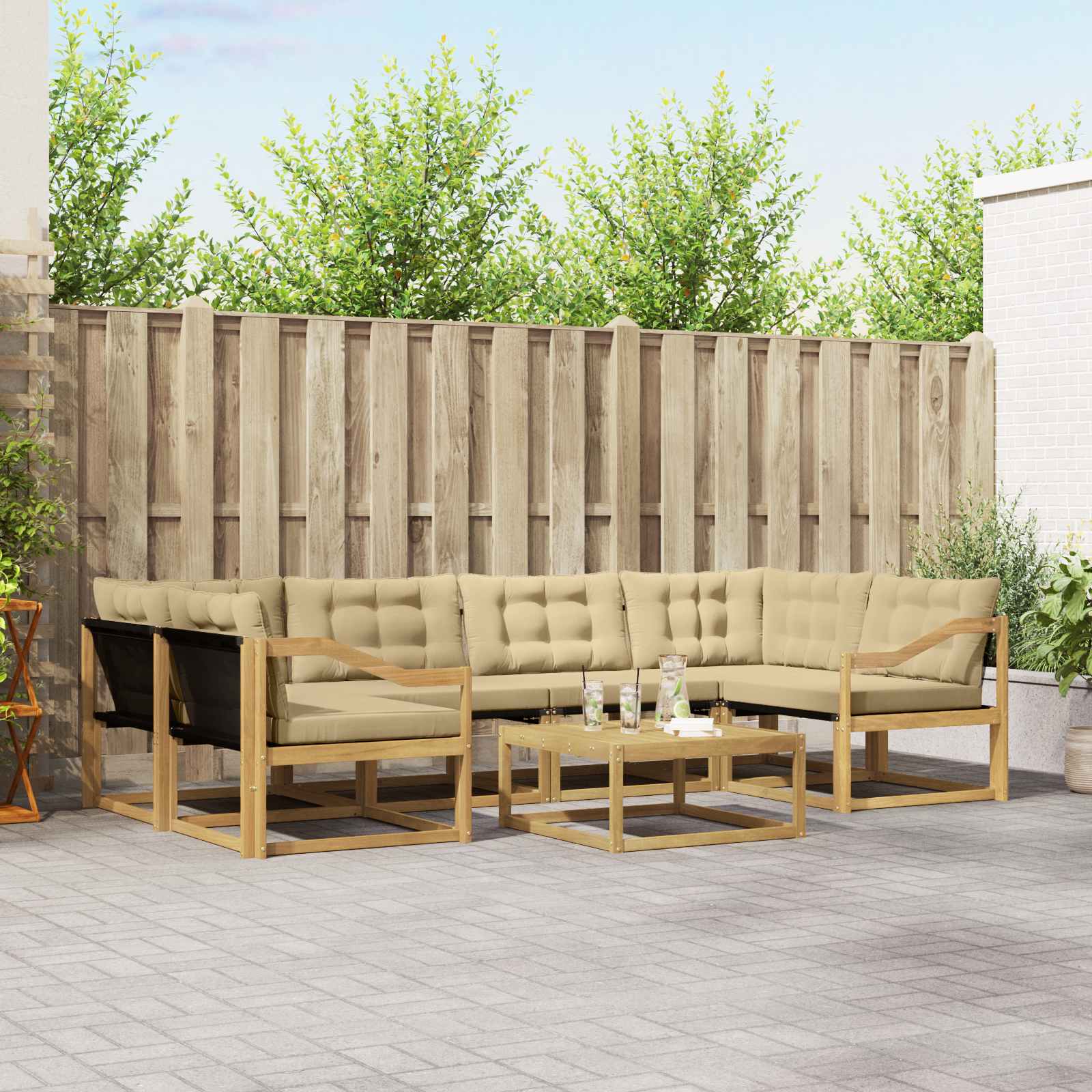 Outdoor-Sofagarnitur 7 pcs Weiß und Beige 79 x 79 x 37 cm