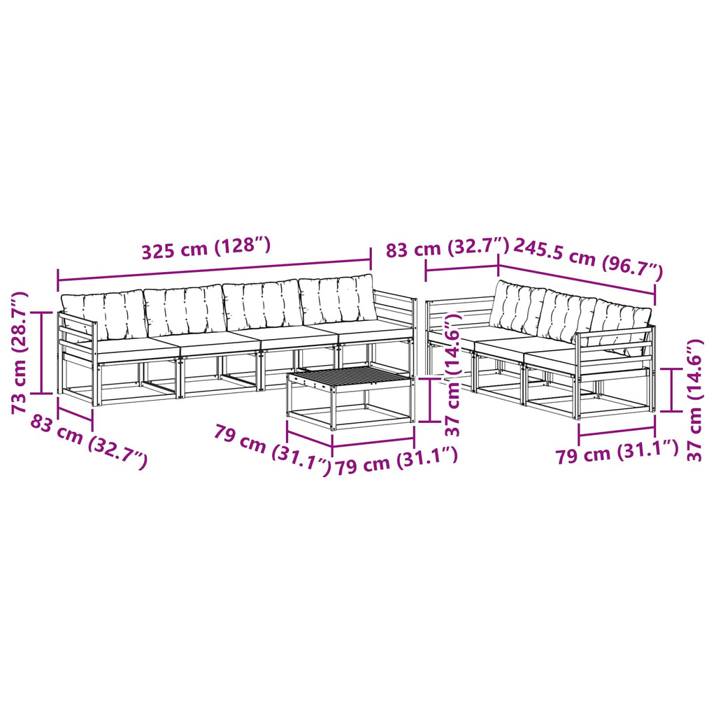 Outdoor-Sofagarnitur 8 pcs Weiß und Hellgrau