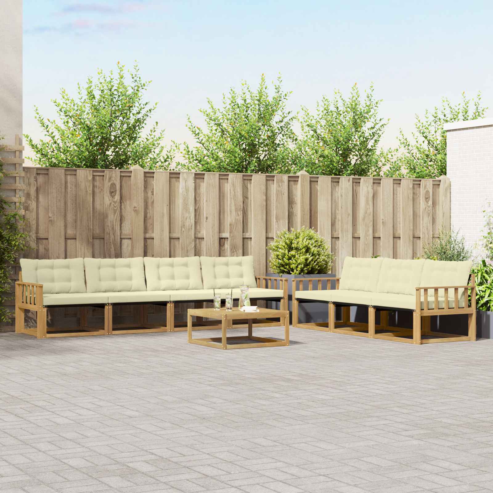 Outdoor-Sofagarnitur 8 pcs Weiß und Creme