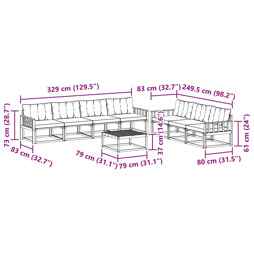 Outdoor-Sofagarnitur 8 pcs Weiß und Schwarz