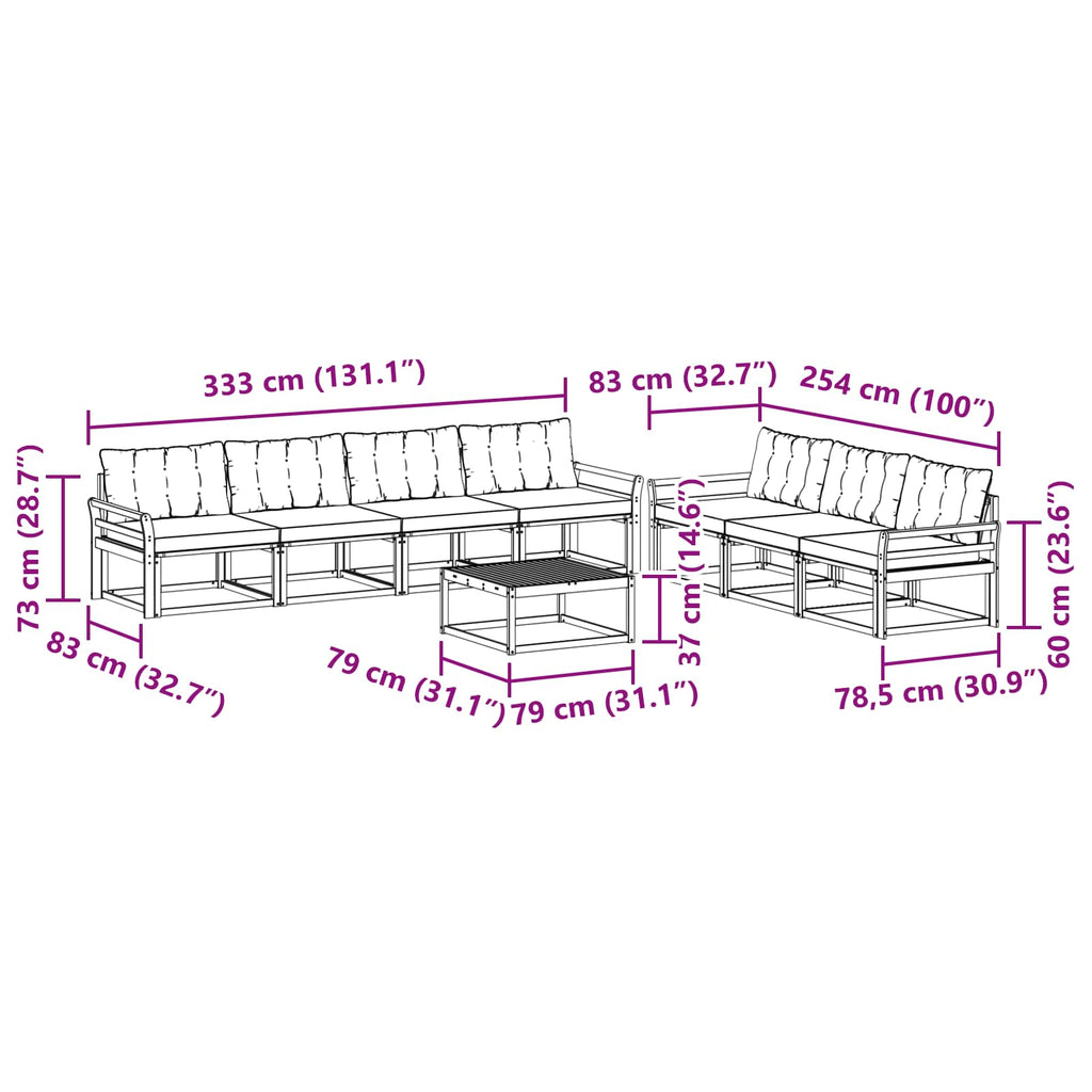 Outdoor-Sofagarnitur 8 pcs Weiß und Hellgrau