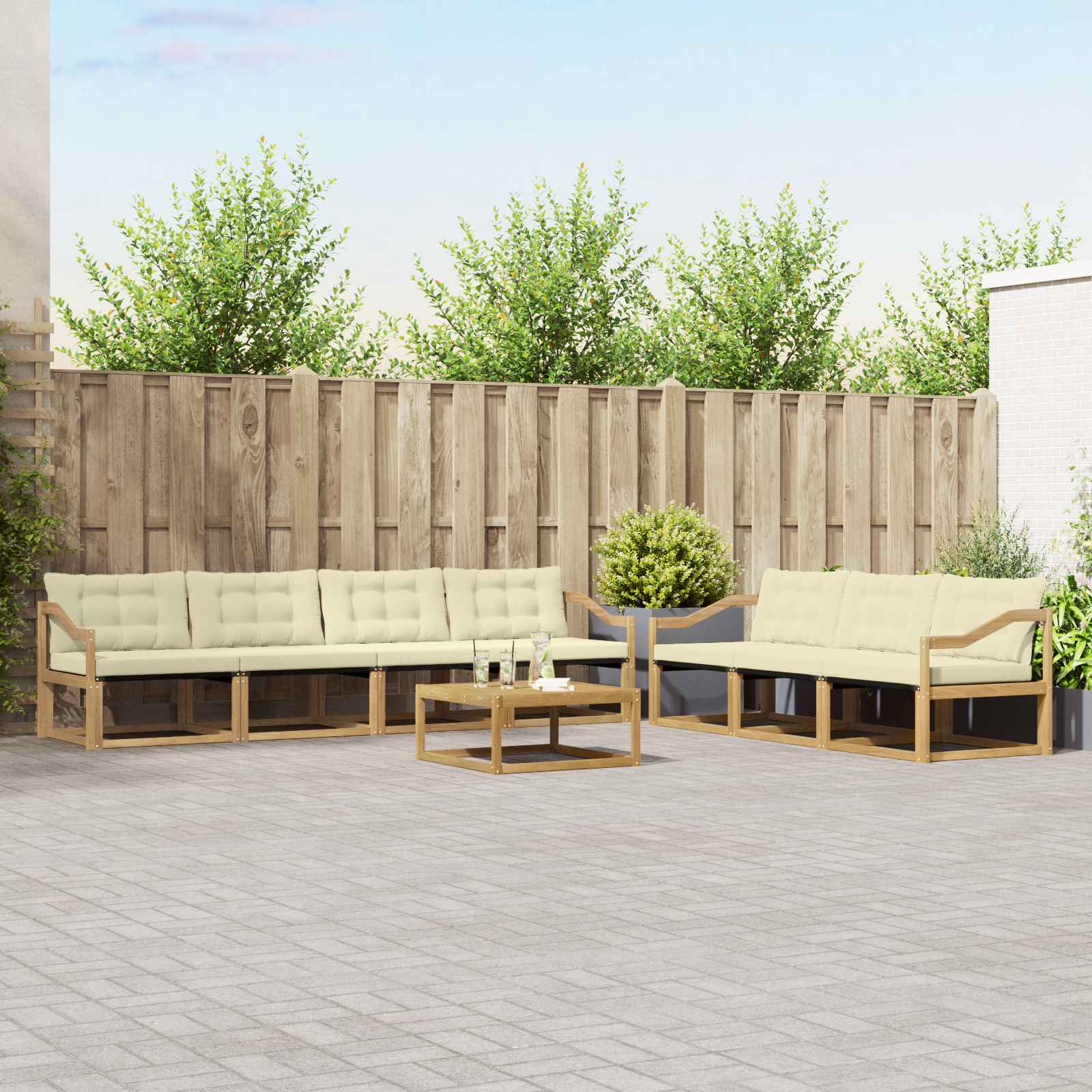 Outdoor-Sofagarnitur 8 pcs Weiß und Creme