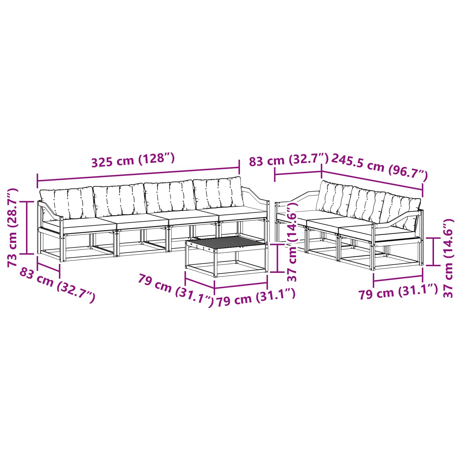 Outdoor-Sofagarnitur 8 pcs Weiß und Hellgrau