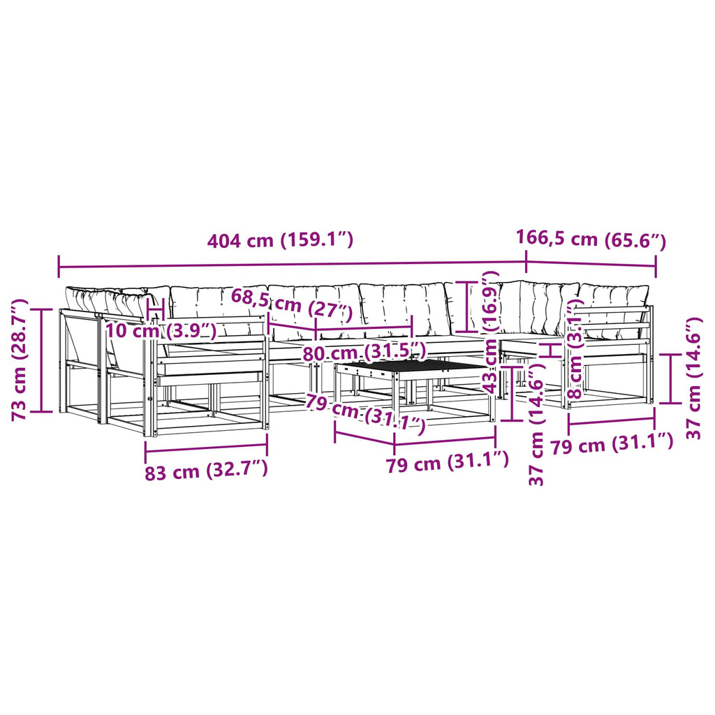 Outdoor-Sofagarnitur 8 pcs Weiß und Hellgrau 79 x 79 x 37 cm