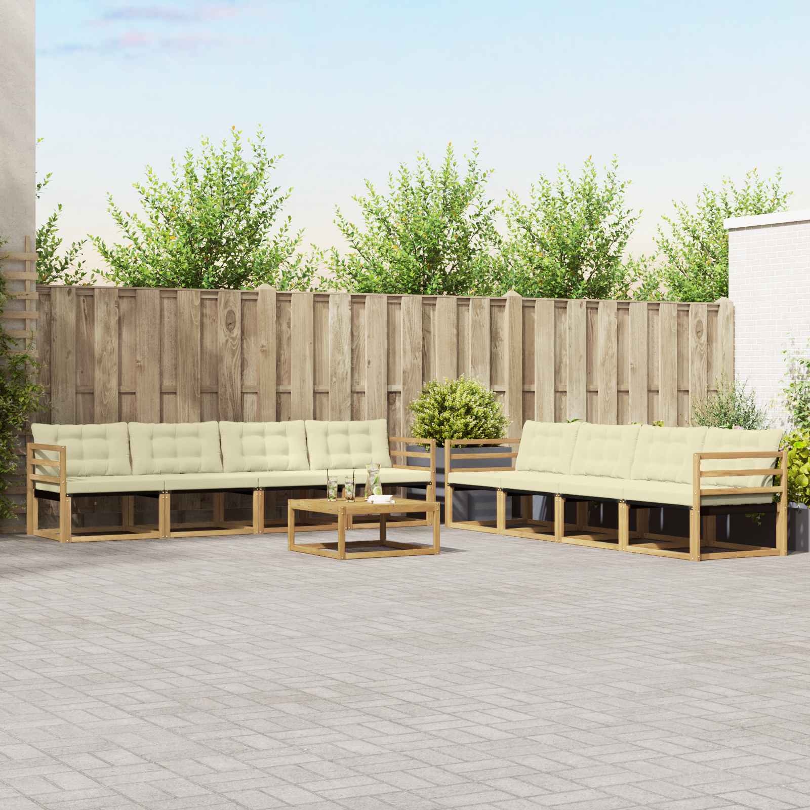 Outdoor-Sofagarnitur 9 pcs Weiß und Creme 79 x 79 x 37 cm