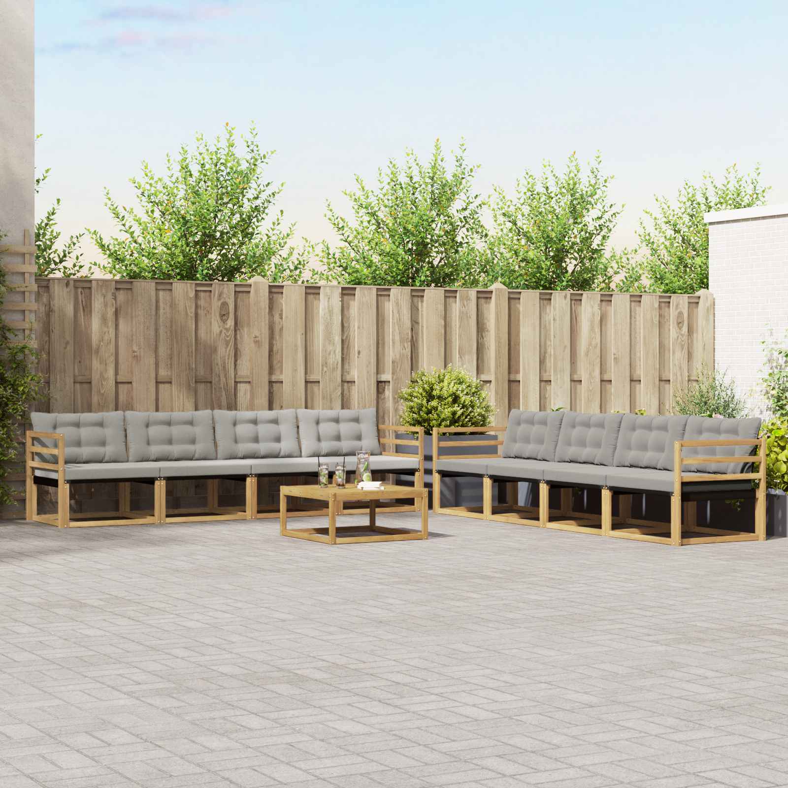 Outdoor-Sofagarnitur 9 pcs Weiß und Hellgrau 79 x 79 x 37 cm