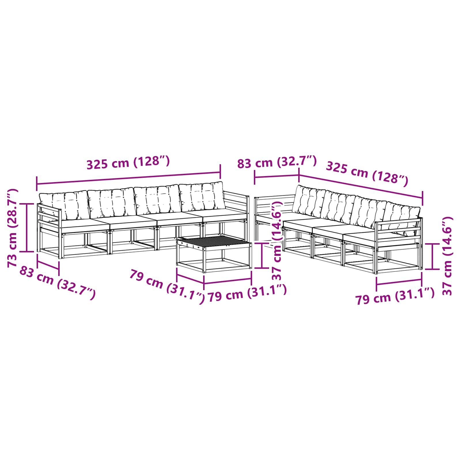 Outdoor-Sofagarnitur 9 pcs Weiß und Hellgrau 79 x 79 x 37 cm