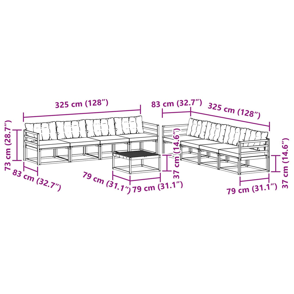 Outdoor-Sofagarnitur 9 pcs Weiß und Schwarz 79 x 79 x 37 cm