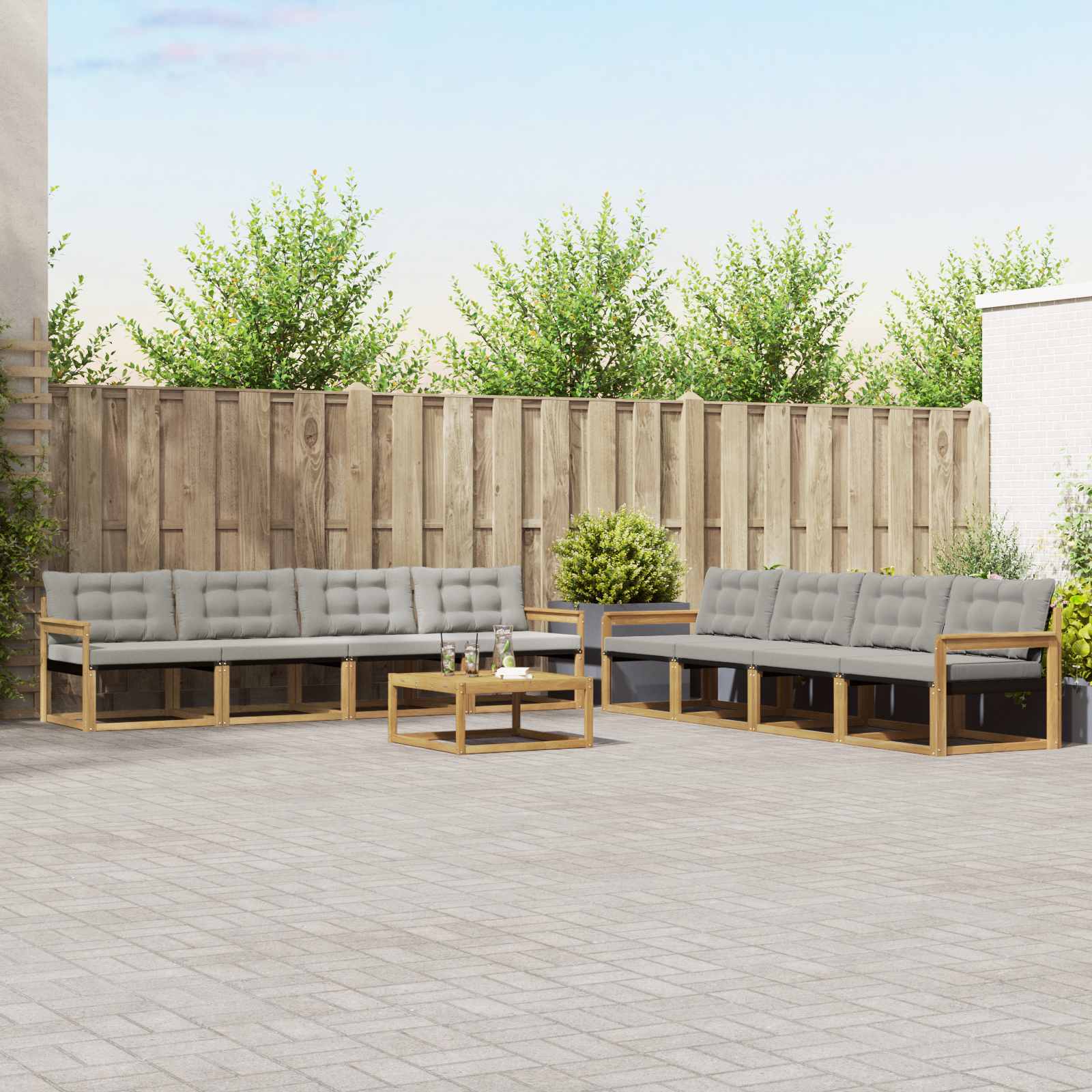 Outdoor-Sofagarnitur 9 pcs Weiß und Hellgrau 79 x 79 x 37 cm