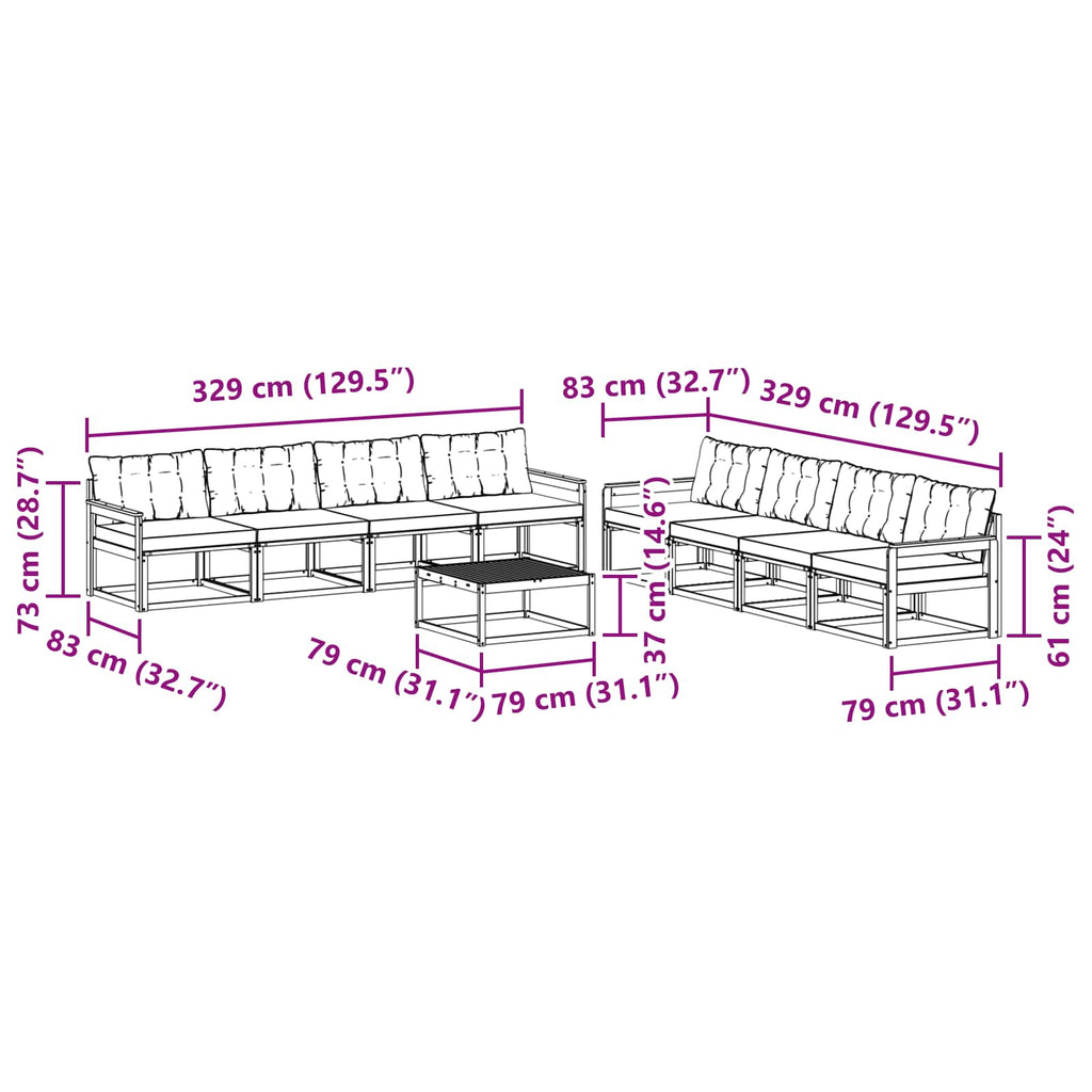 Outdoor-Sofagarnitur 9 pcs Weiß und Schwarz 79 x 79 x 37 cm
