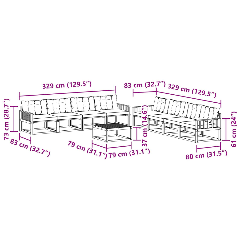 Outdoor-Sofagarnitur 9 pcs Weiß und Creme 79 x 79 x 37 cm