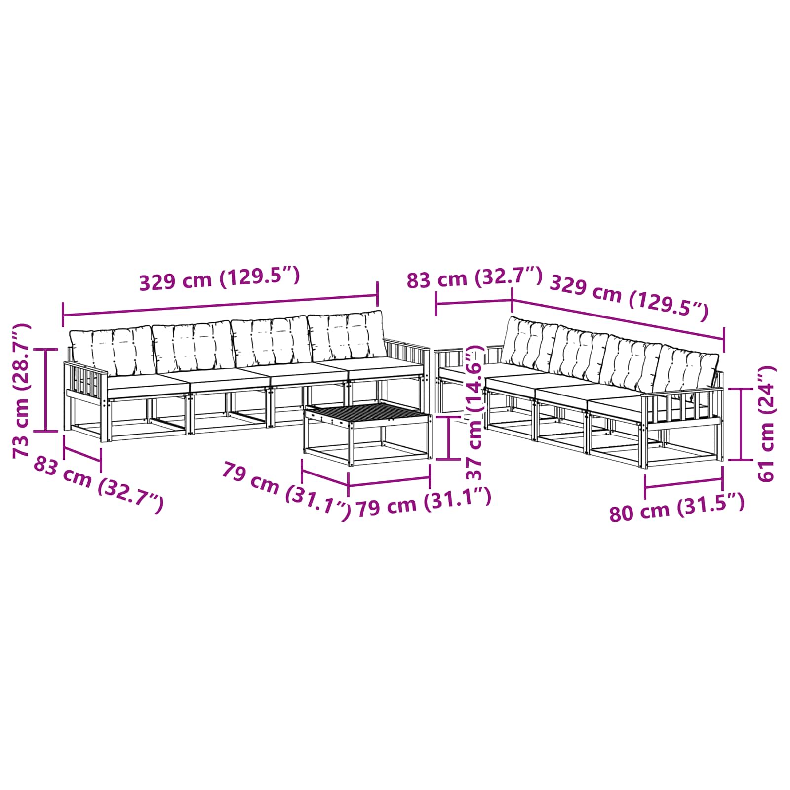 Outdoor-Sofagarnitur 9 pcs Weiß und Creme 79 x 79 x 37 cm