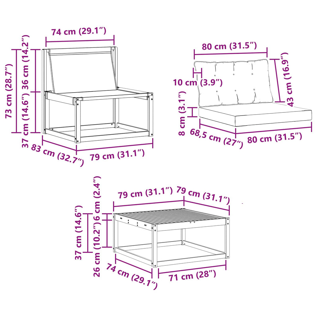 Outdoor-Sofagarnitur 9 pcs Weiß und Creme 79 x 79 x 37 cm