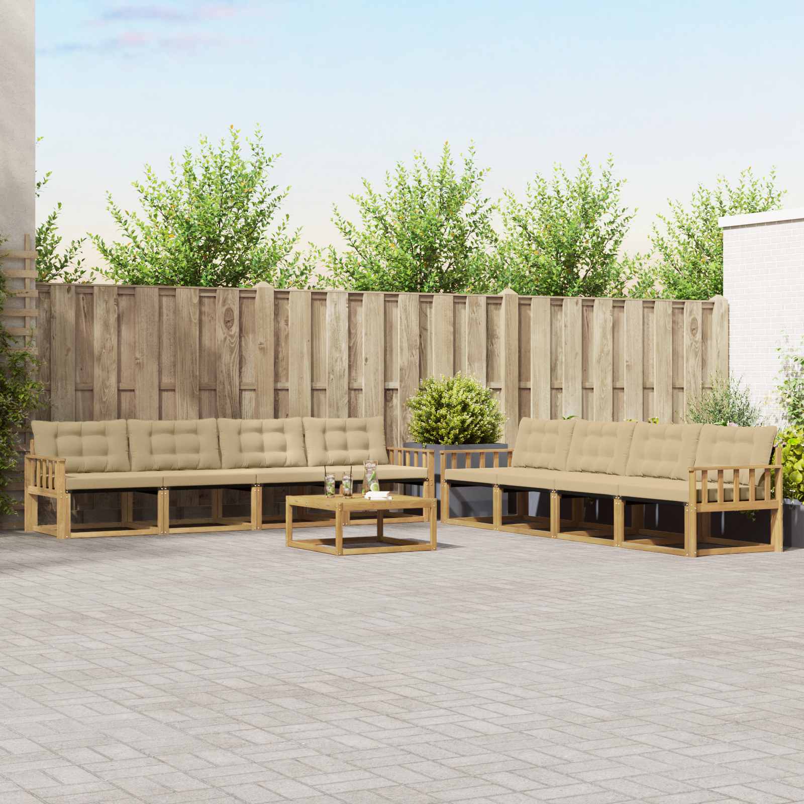 Outdoor-Sofagarnitur 9 pcs Weiß und Beige 79 x 79 x 37 cm