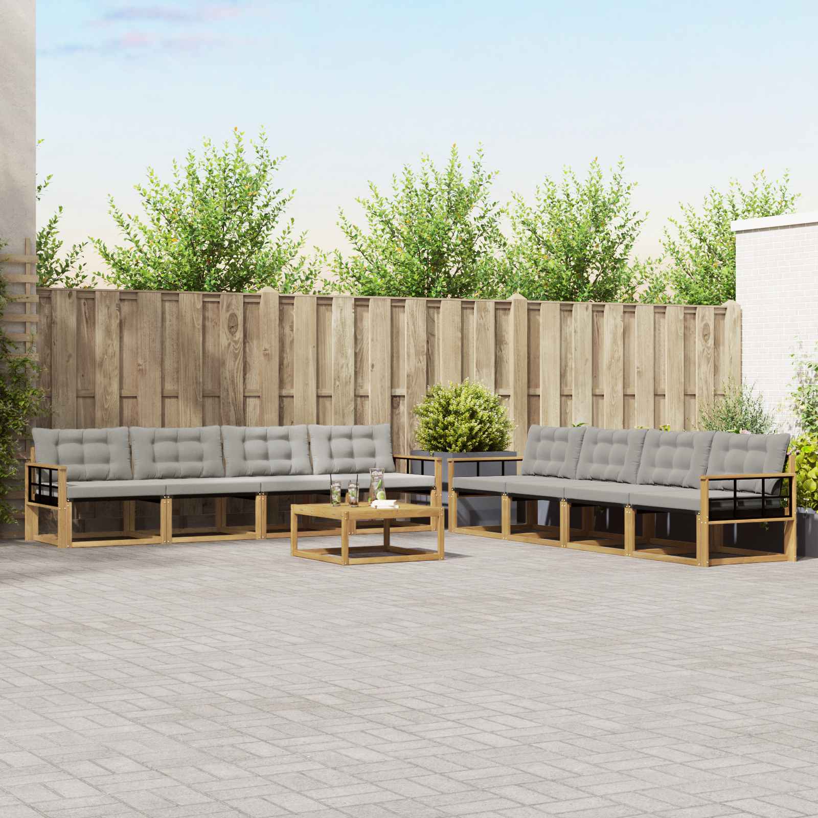 Outdoor-Sofagarnitur 9 pcs Weiß und Hellgrau 79 x 79 x 37 cm