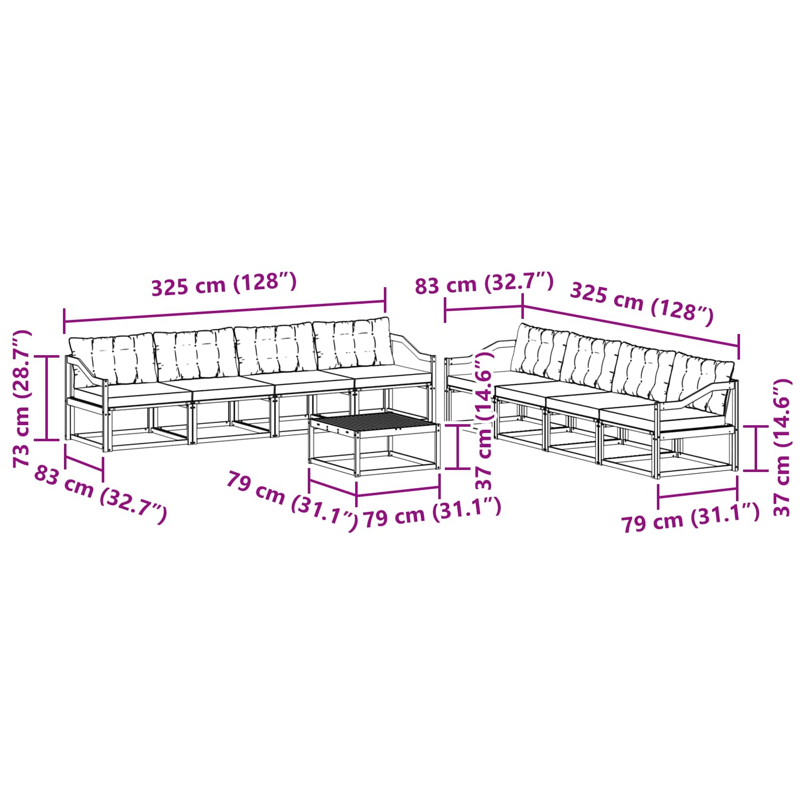 Outdoor-Sofagarnitur 9 pcs Weiß und Creme 79 x 79 x 37 cm