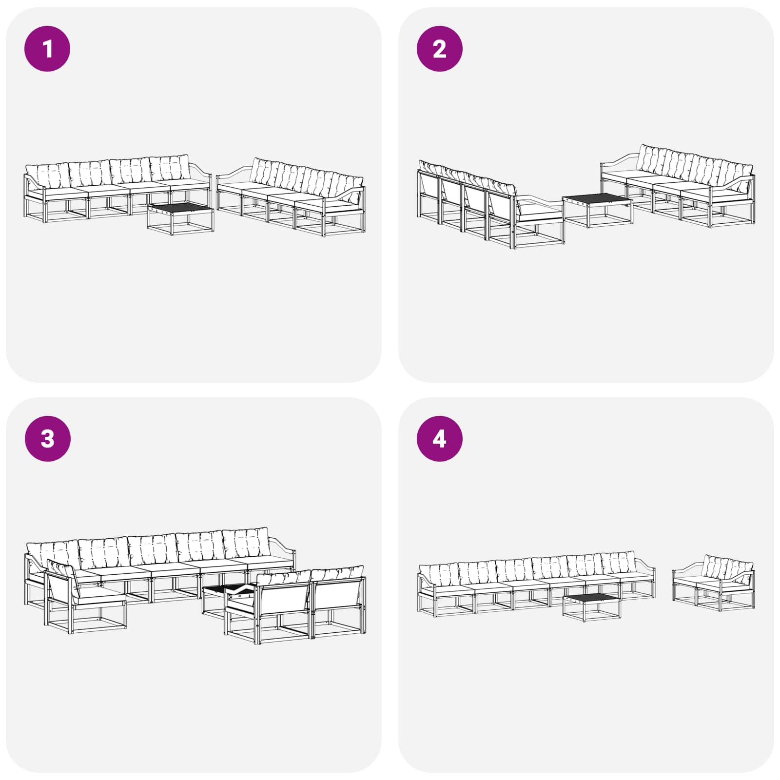 Outdoor-Sofagarnitur 9 pcs Weiß und Schwarz 79 x 79 x 37 cm