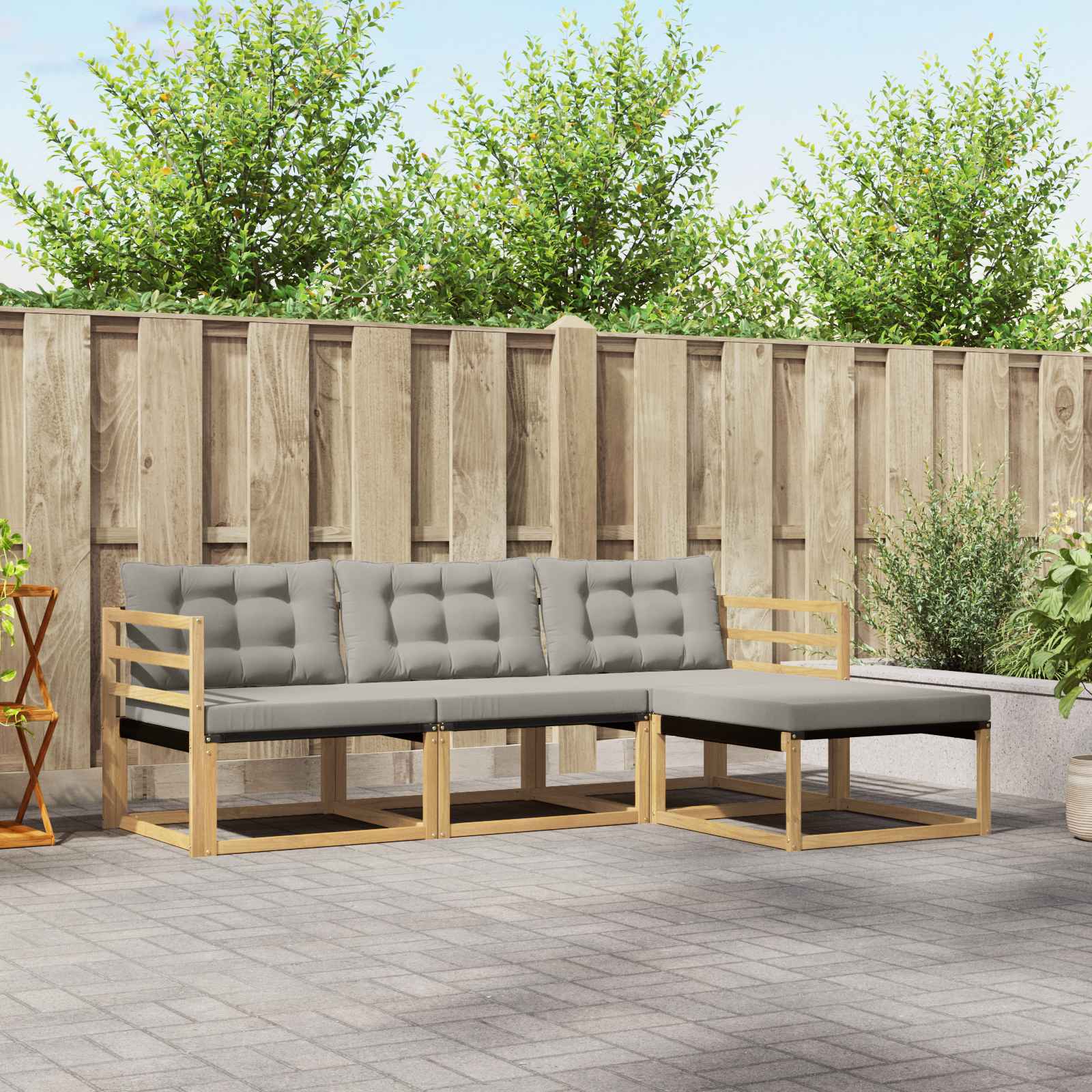 Outdoor-Sofagarnitur mit Kissen 4 pcs Weiß und Hellgrau