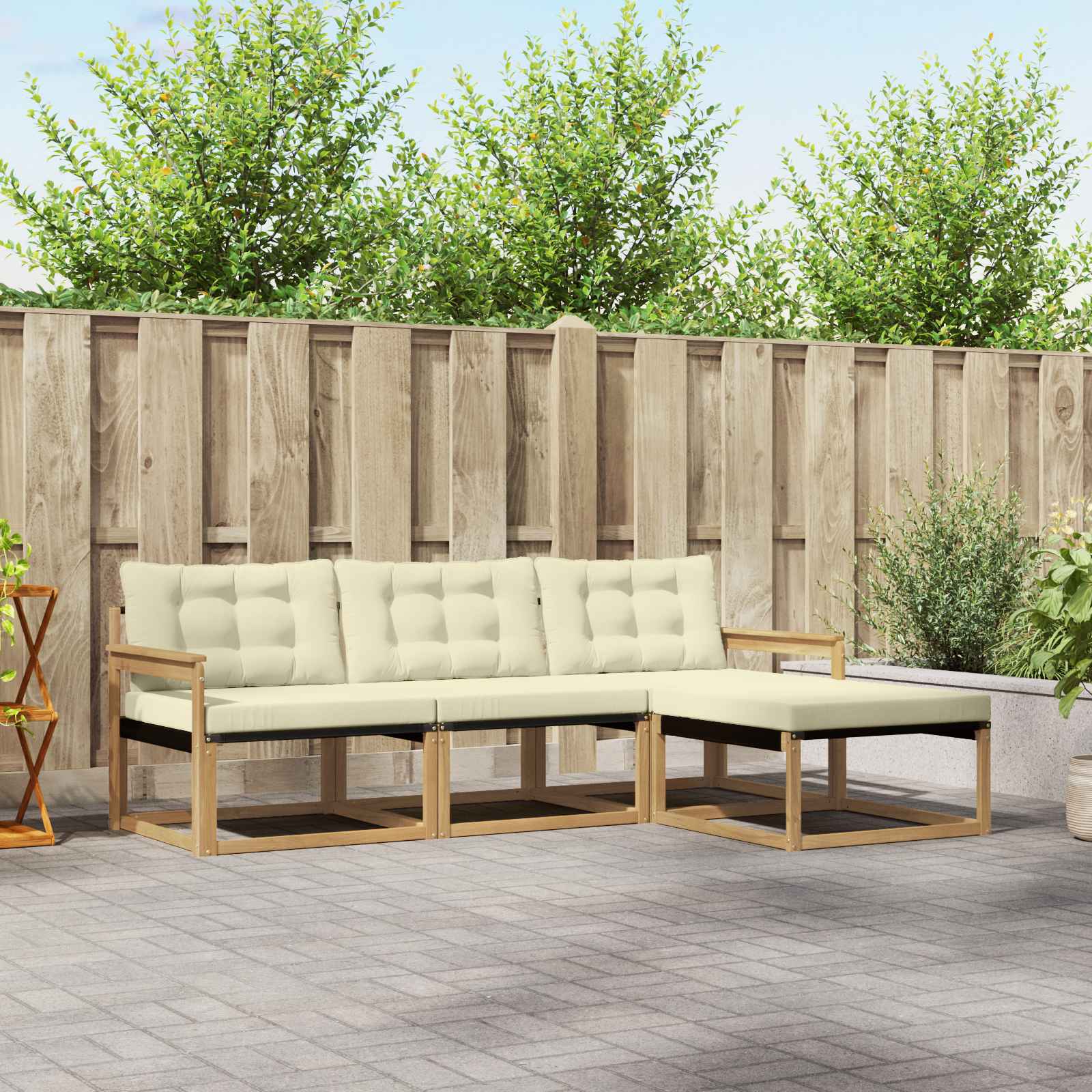 Outdoor-Sofagarnitur mit Kissen 4 pcs Weiß und Creme
