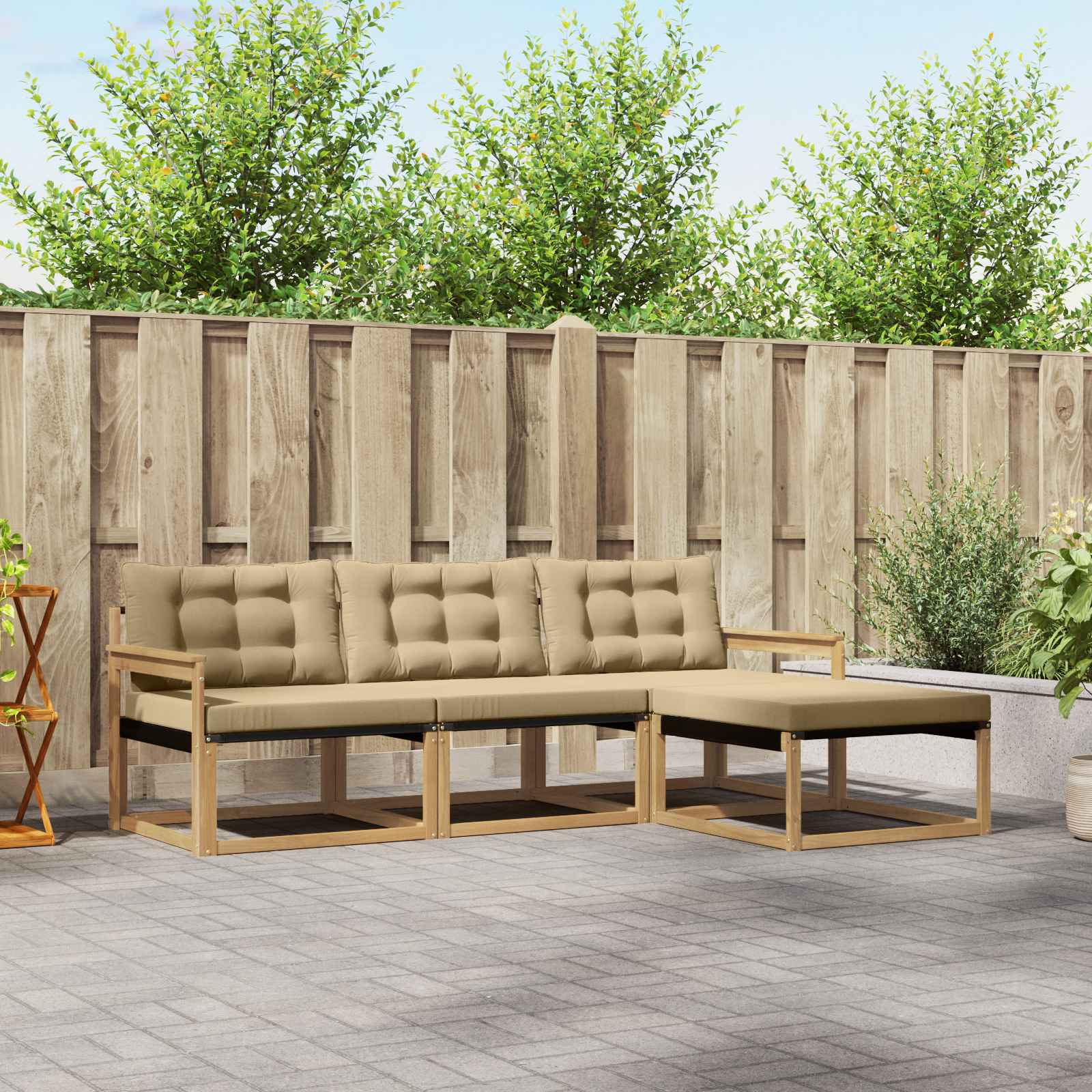 Outdoor-Sofagarnitur mit Kissen 4 pcs Weiß und Beige