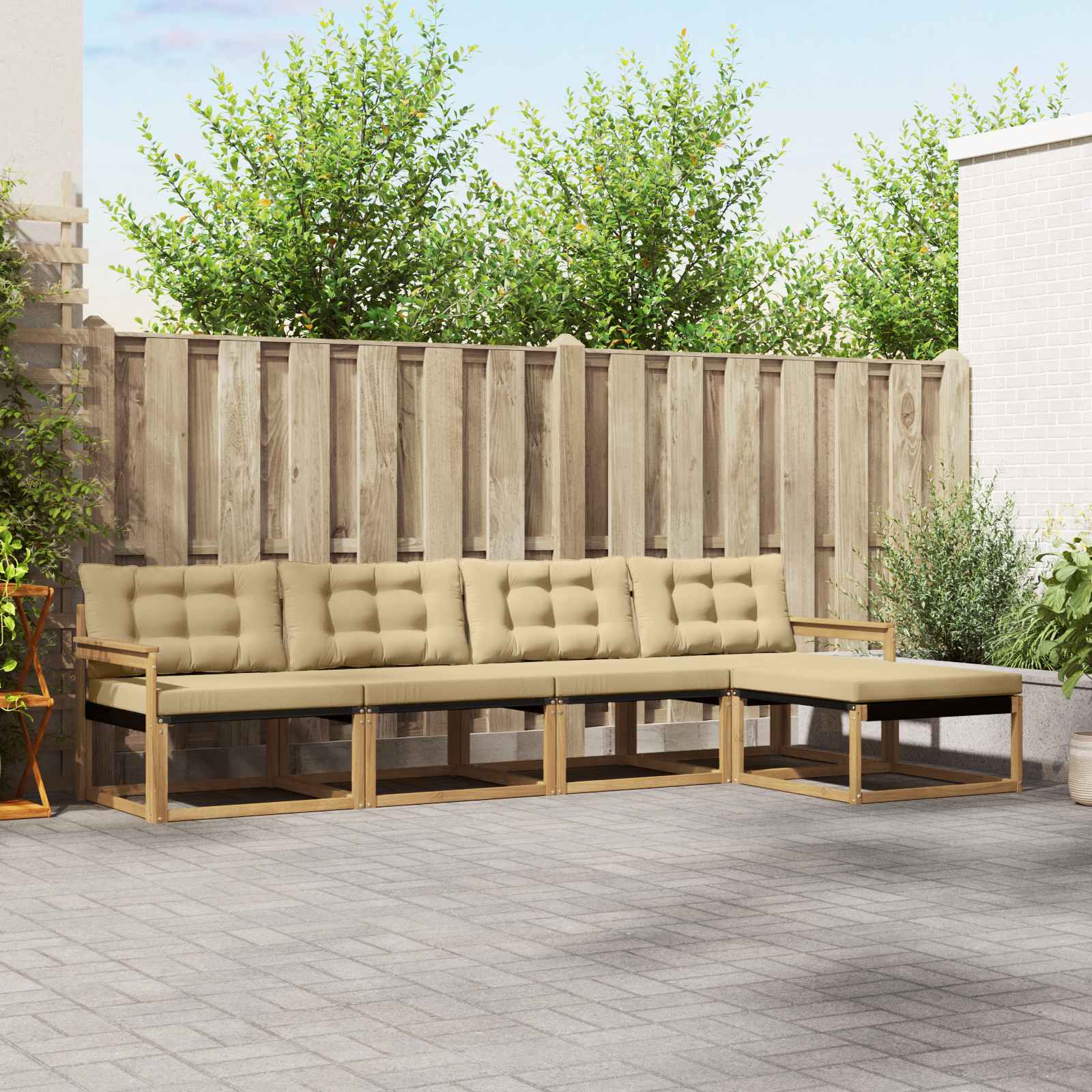 Outdoor-Sofagarnitur mit Kissen 5 pcs Weiß und Beige