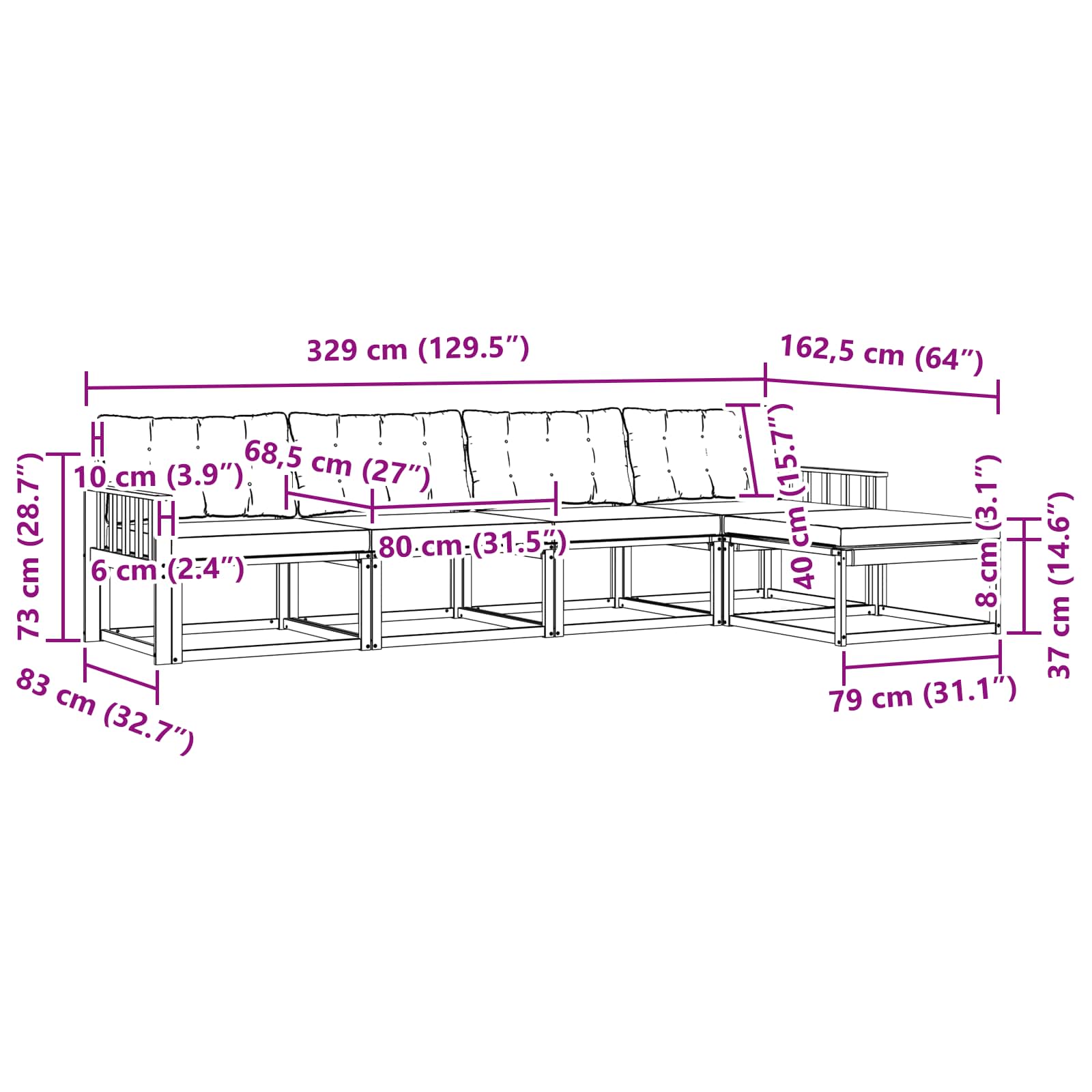 Outdoor-Sofagarnitur mit Kissen 5 pcs Weiß und Schwarz