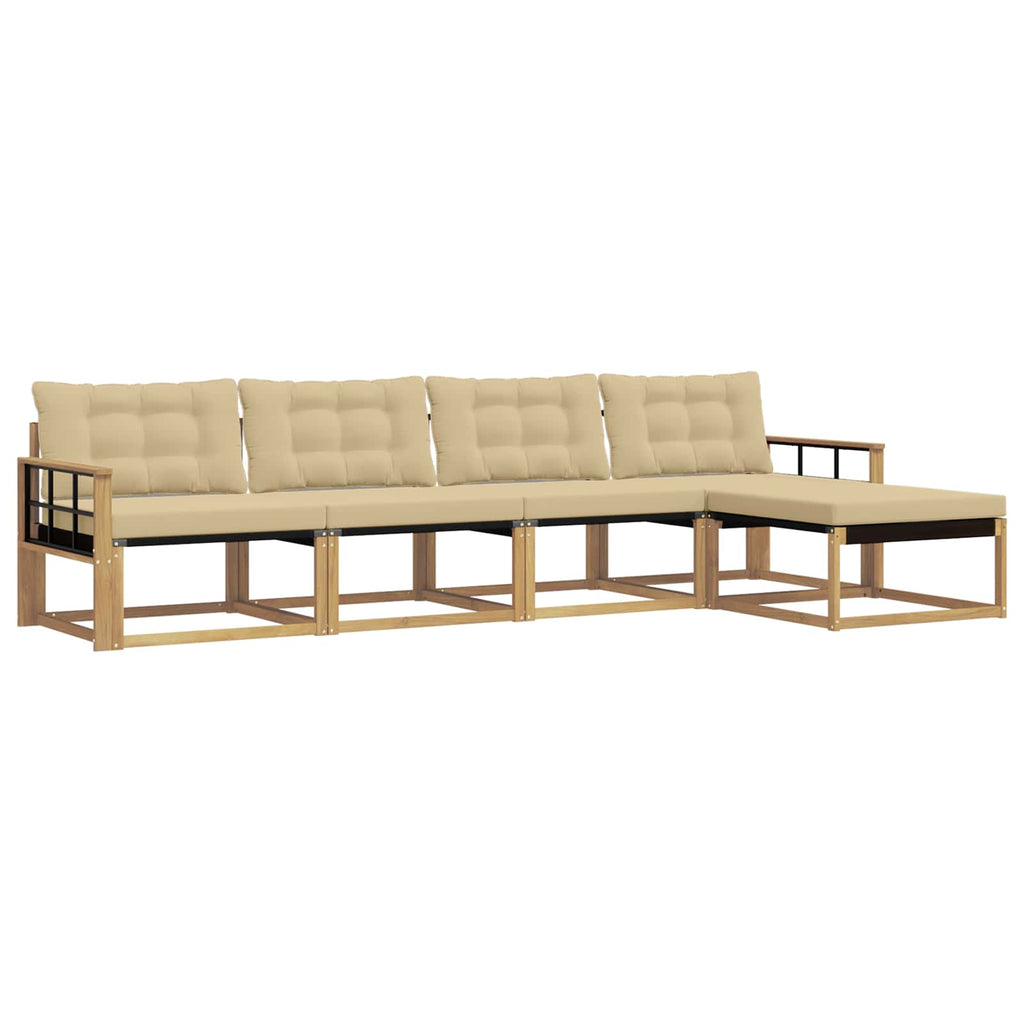 Outdoor-Sofagarnitur mit Kissen 5 pcs Weiß und Beige